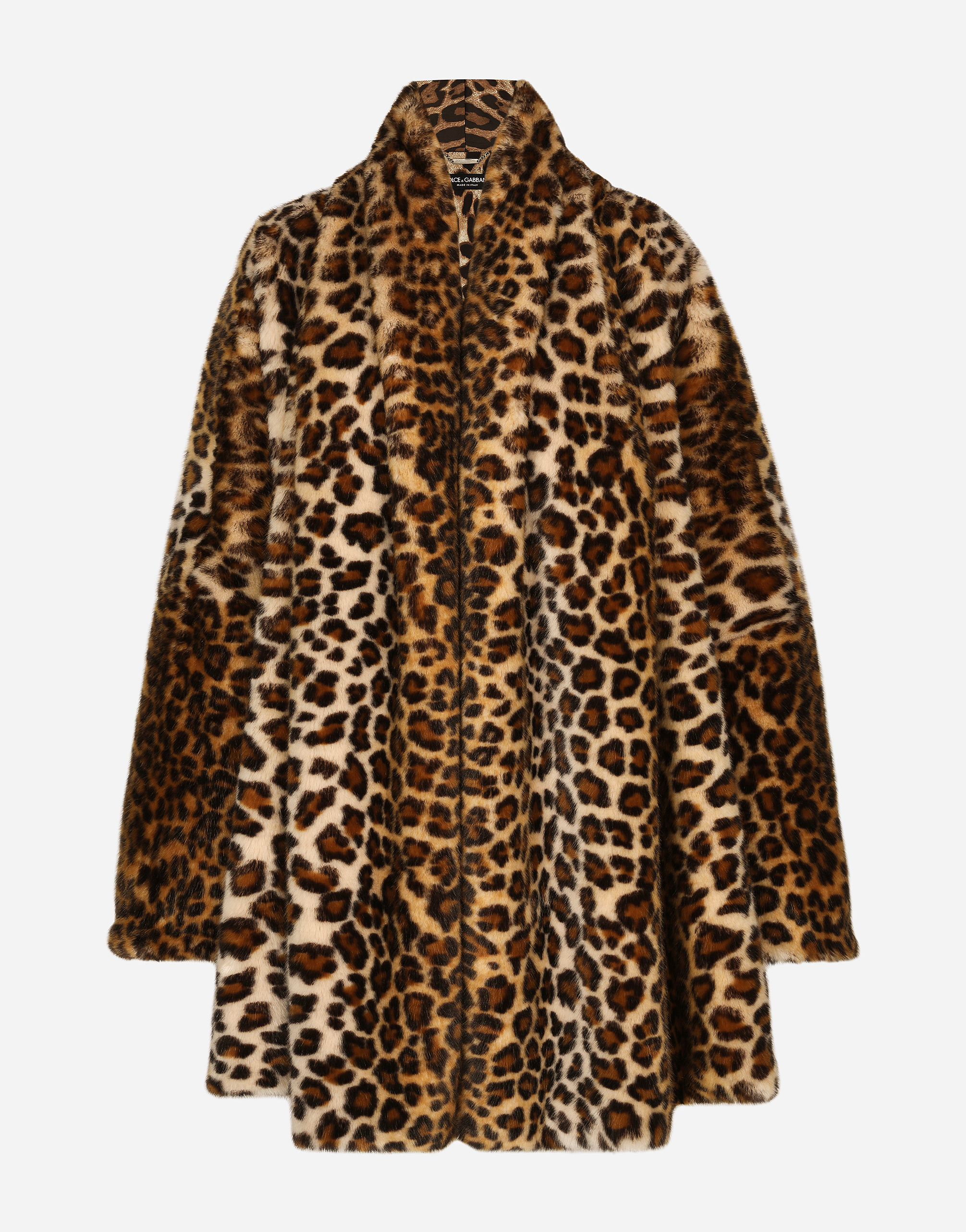 DOLCE & GABBANA KIM DOLCE&GABBANA FAUX FUR CAPE WITH LEOPARD PRINT