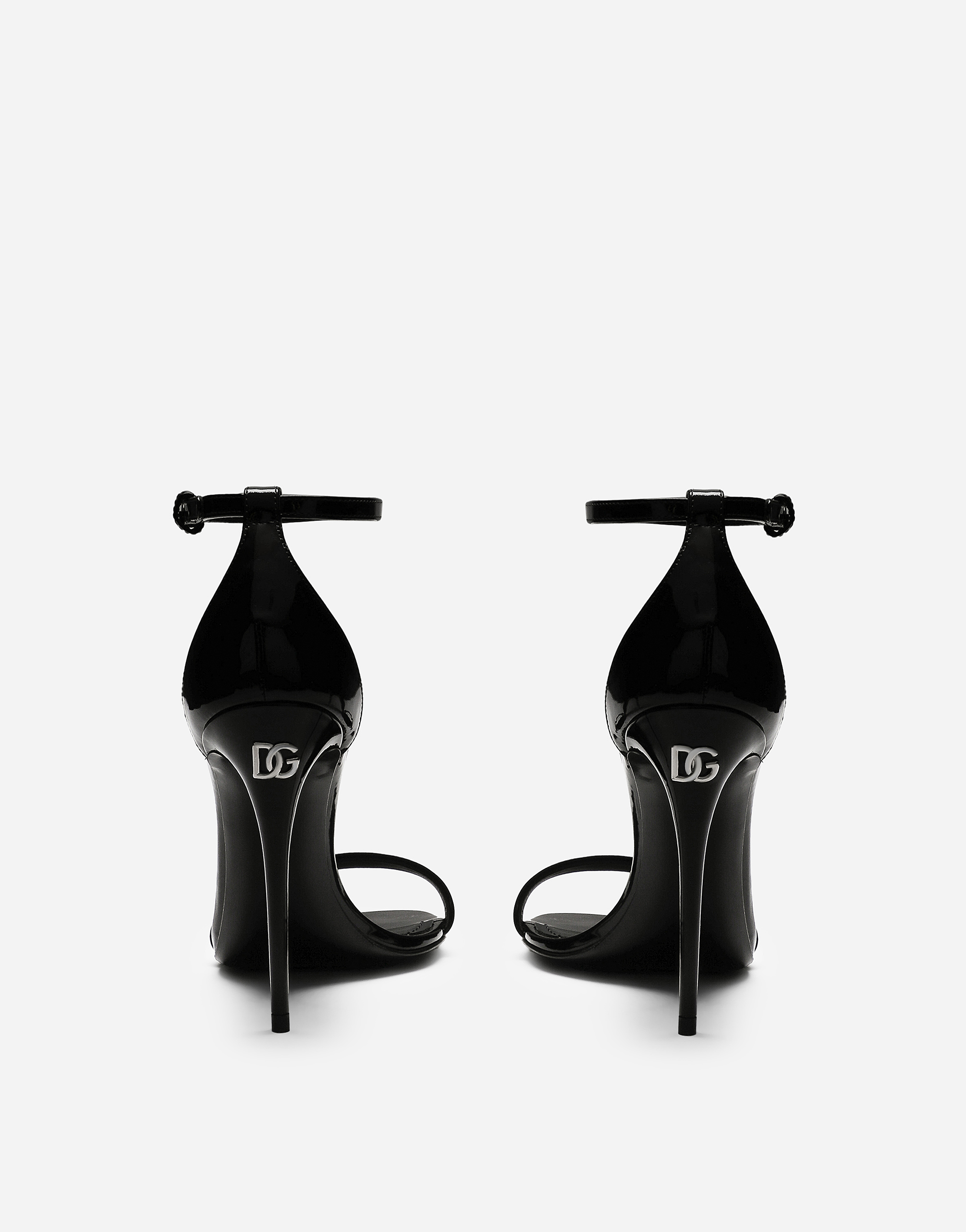 Dolce & Gabbana Black Sandals With Dg Logo Detail In Patent Leather Woman In Nero