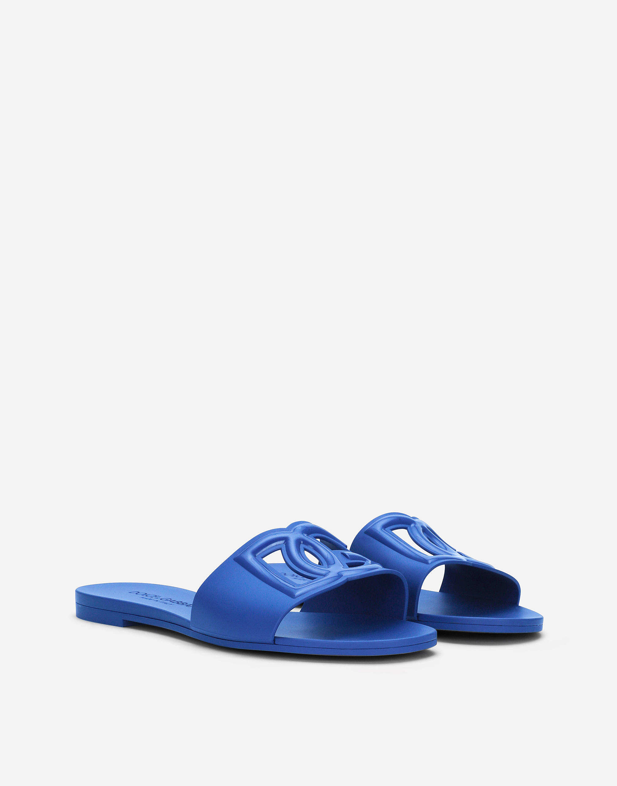 Shop Dolce & Gabbana Rubber Beachwear Sliders In Blue