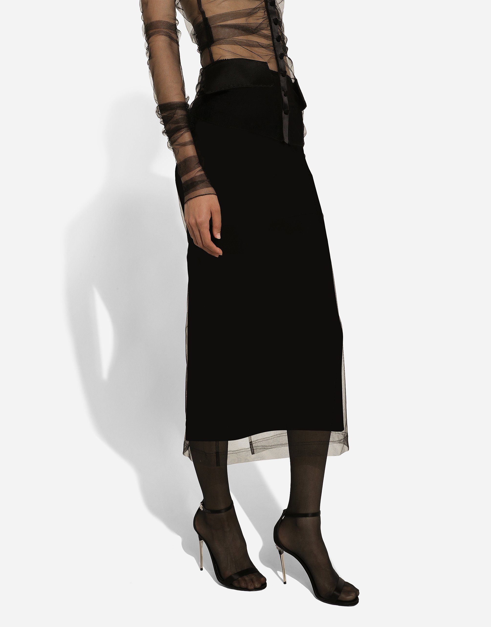 Tulle pencil skirt with slit