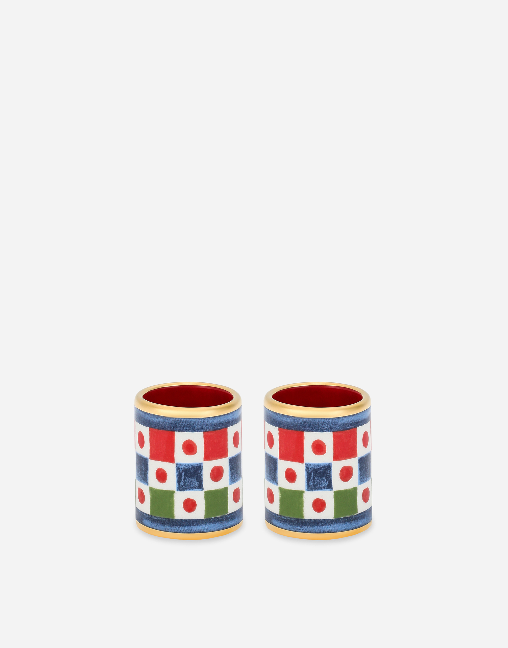 Dolce & Gabbana Set 2 Large Porcelain Napkin Rings In Multicolor