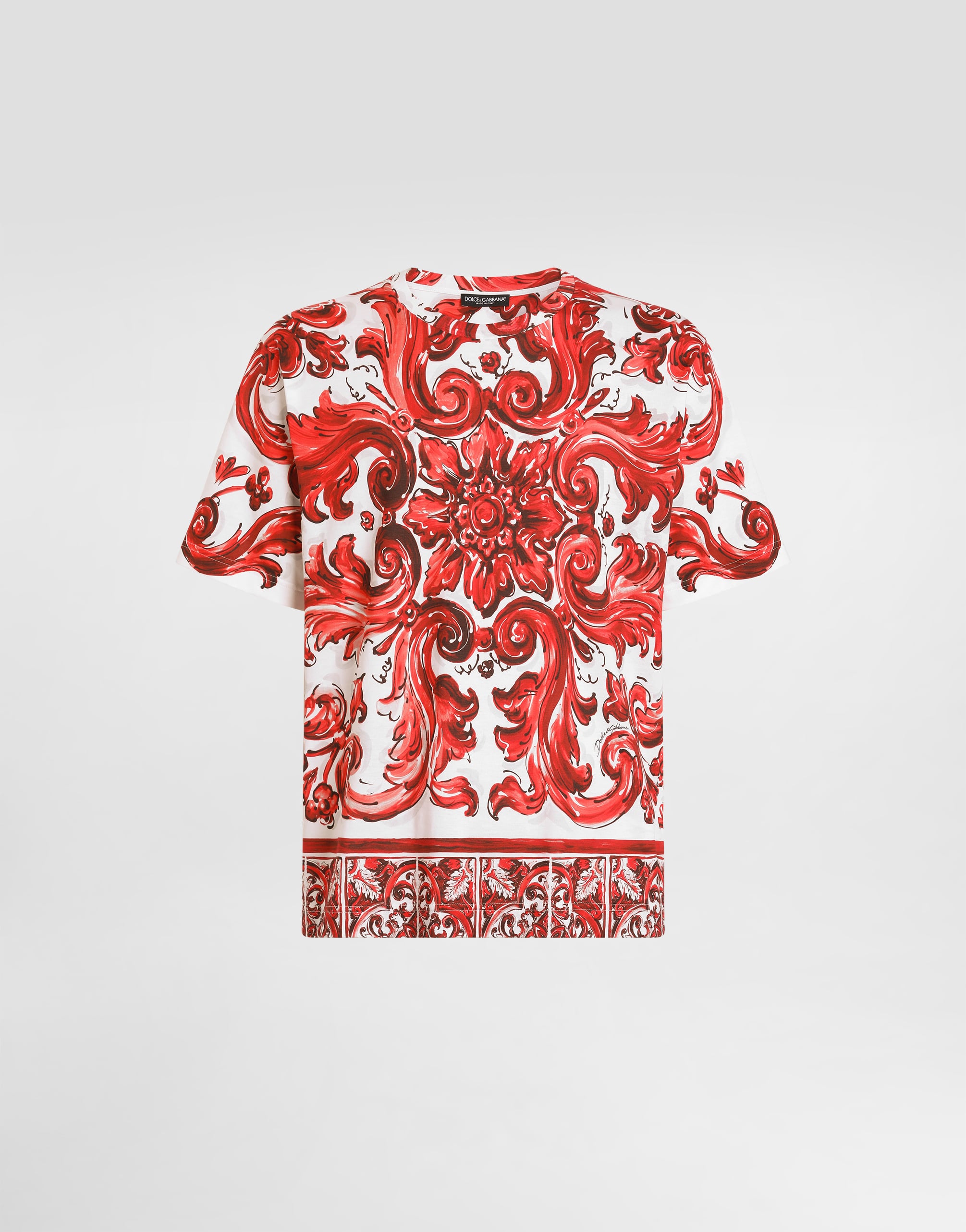 Majolica-print cotton t-shirt in Multicolor for Men