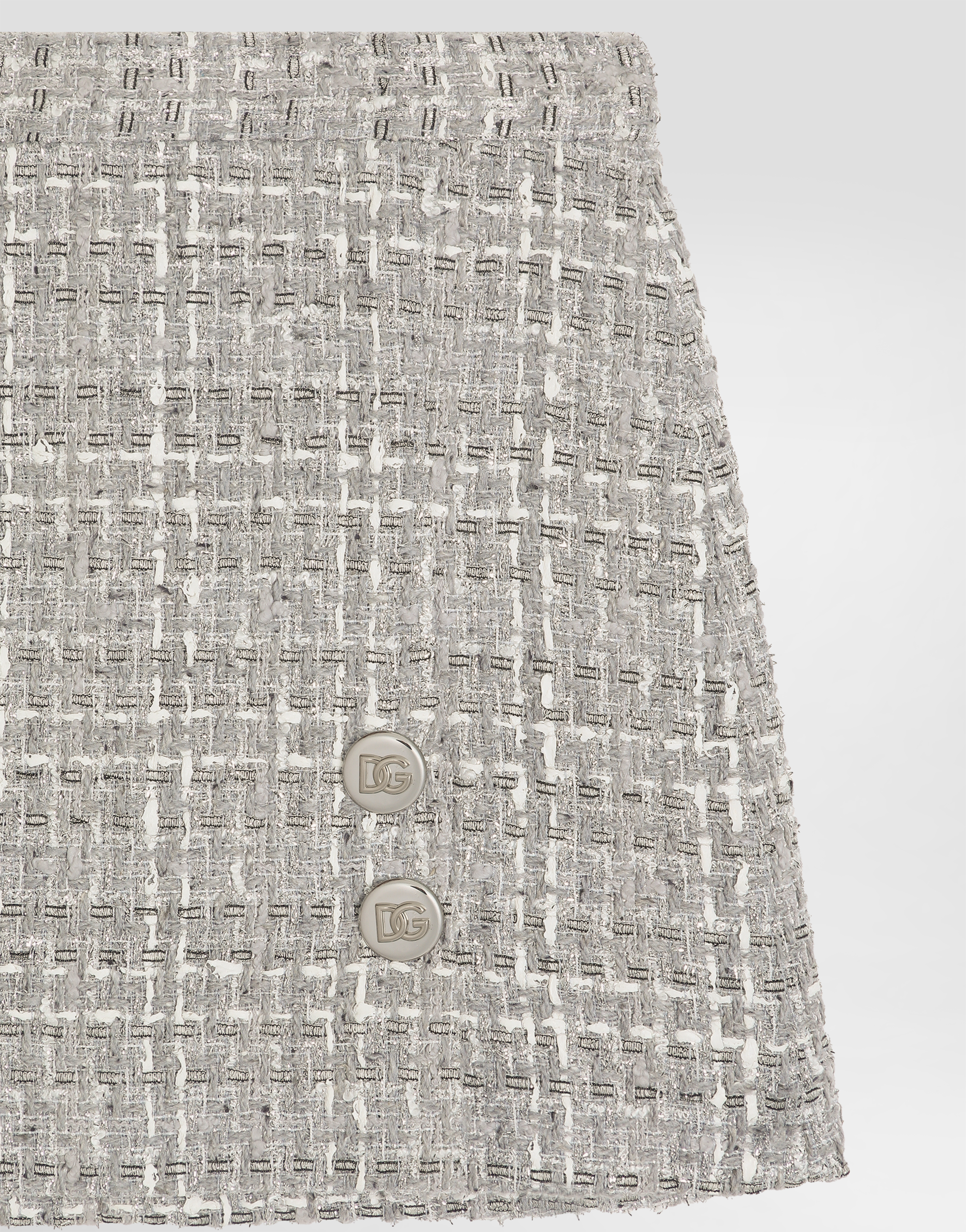 Dolce & Gabbana Lamé Bouclé Skirt With Decorative Buttons In Multicolor