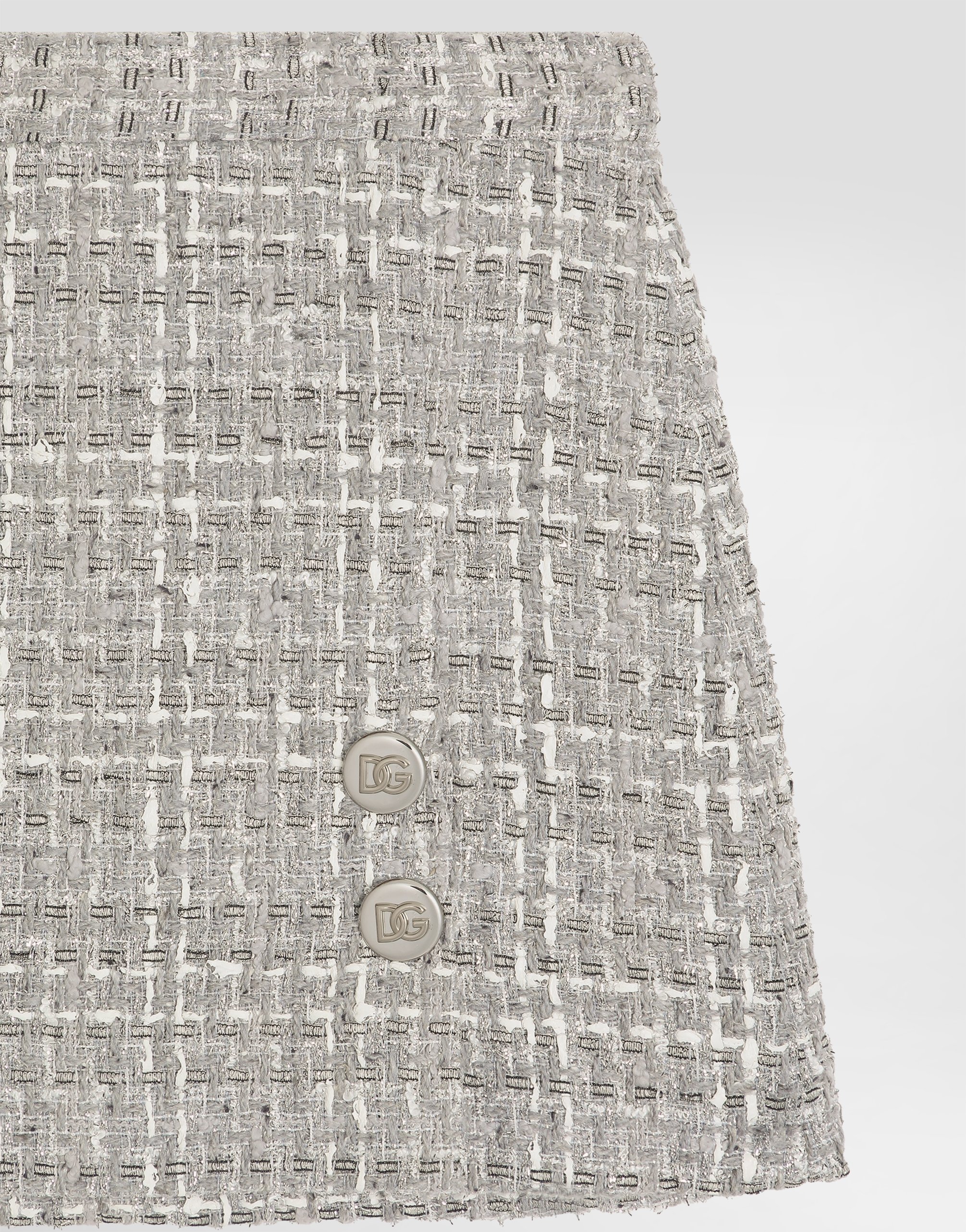 Dolce & Gabbana Lamé Bouclé Skirt With Decorative Buttons In Multicolor