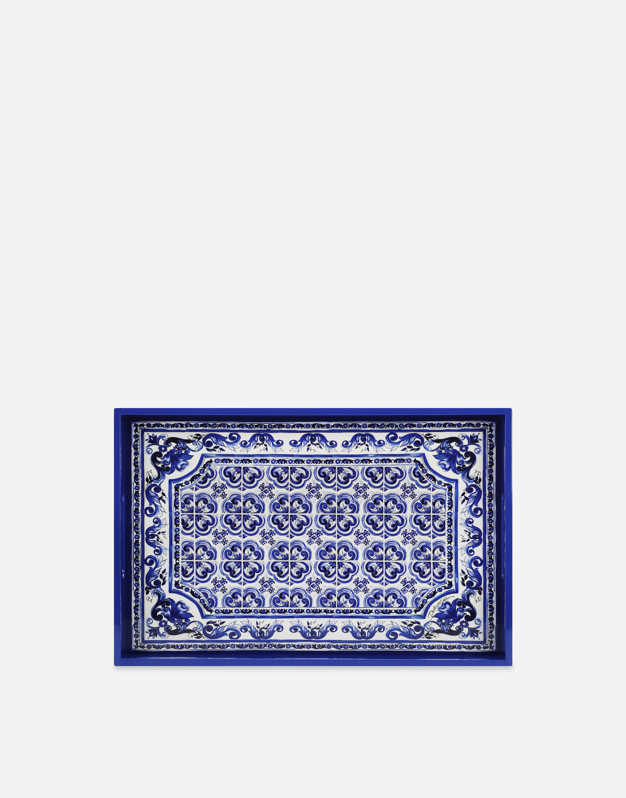 Dolce & Gabbana Mediterranean Blue Rectangular Tray In Blue