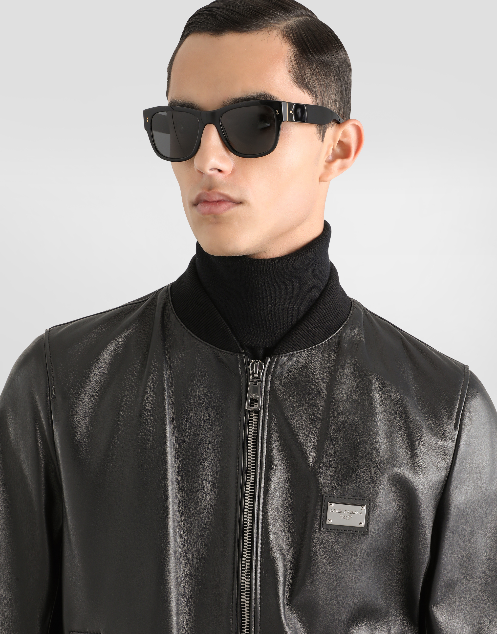 Dolce & Gabbana Black Jacket With Metal Logo Patch On The Chest In Black