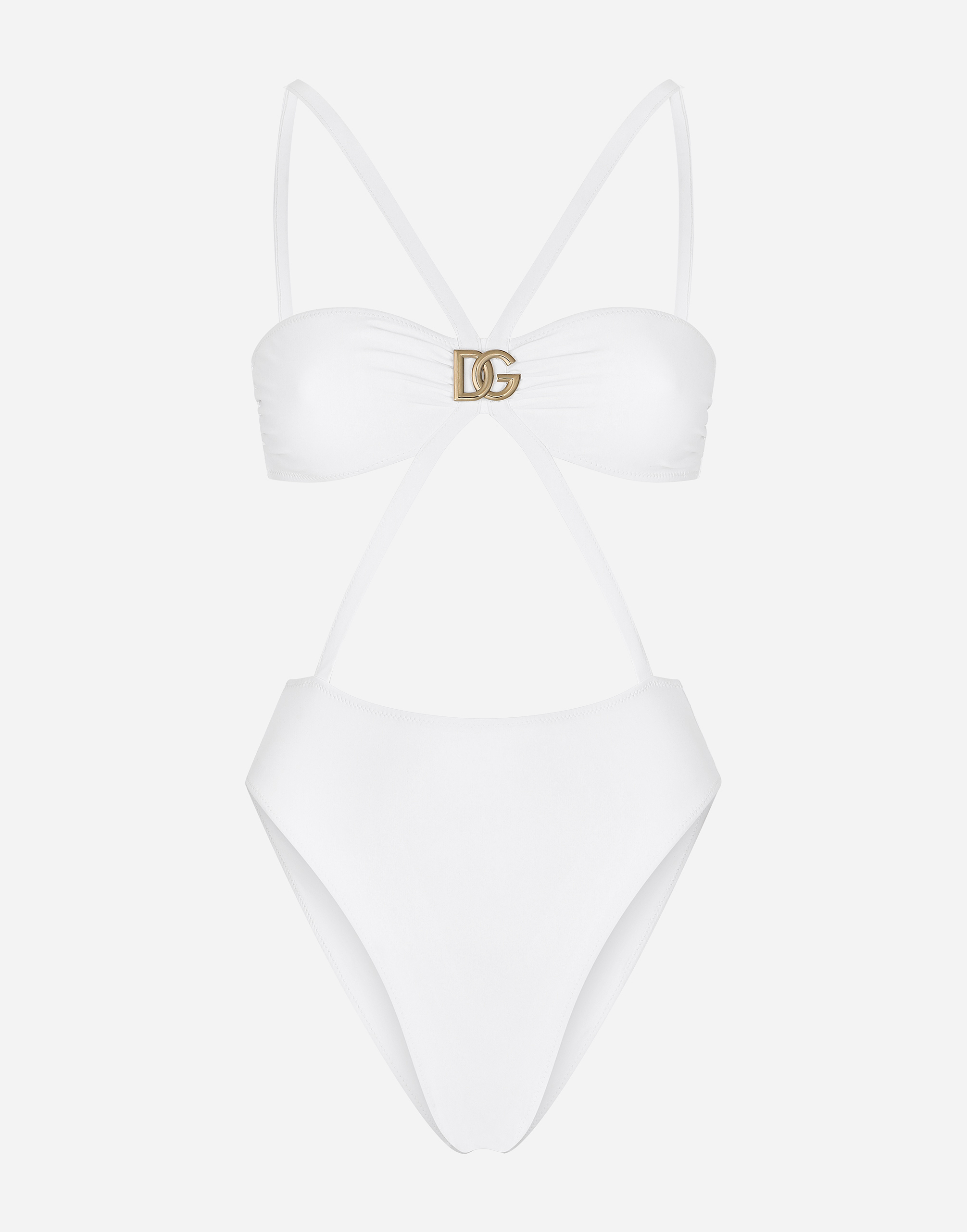 Dolce & Gabbana One-piece Swimsuit With Dg Logo And Laces In White