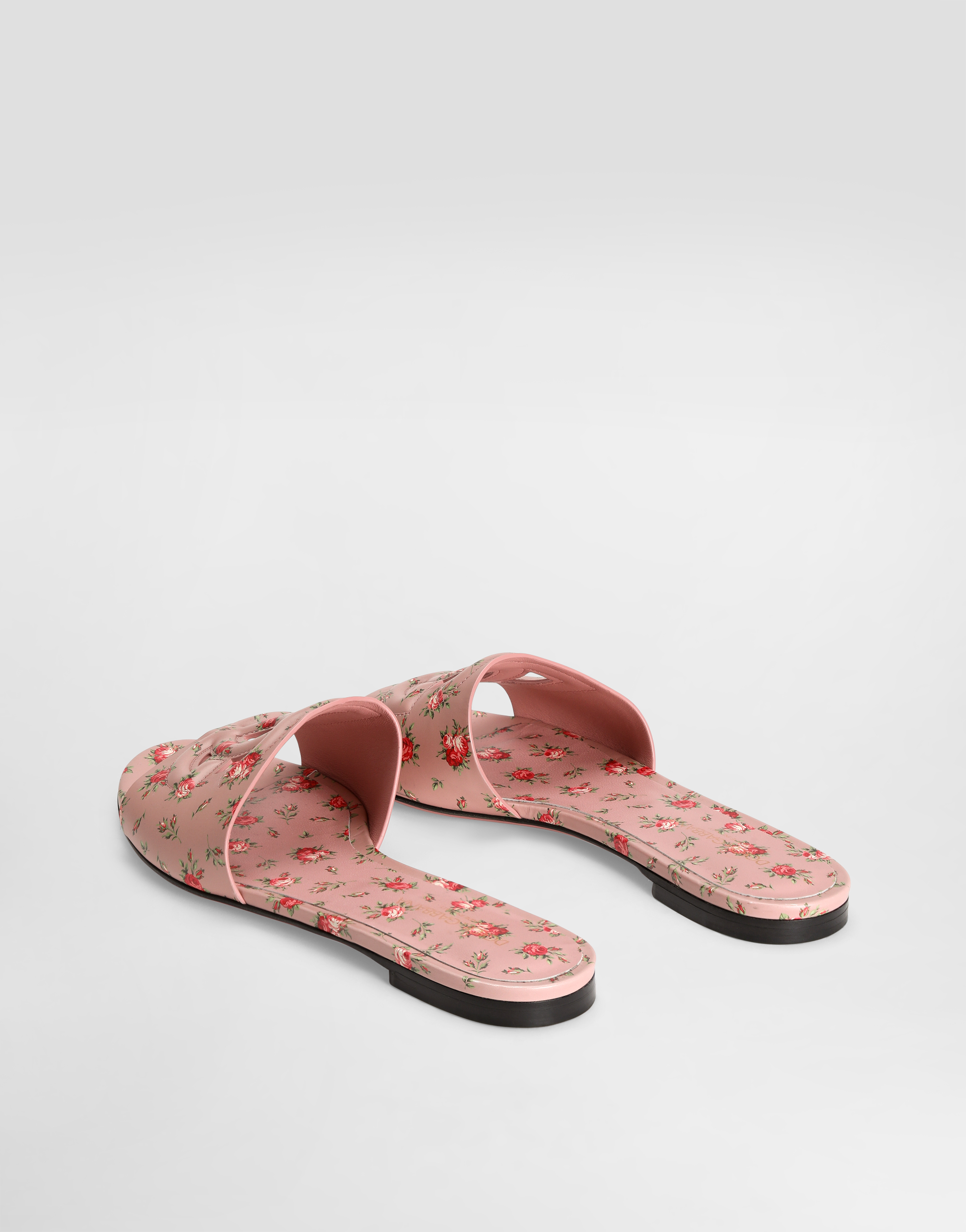  Dolce & Gabbana Dolce & Gabbana Calfskin Flat Slippers With Little Roses Print - Woman Slides And Mules Multicolor 37 