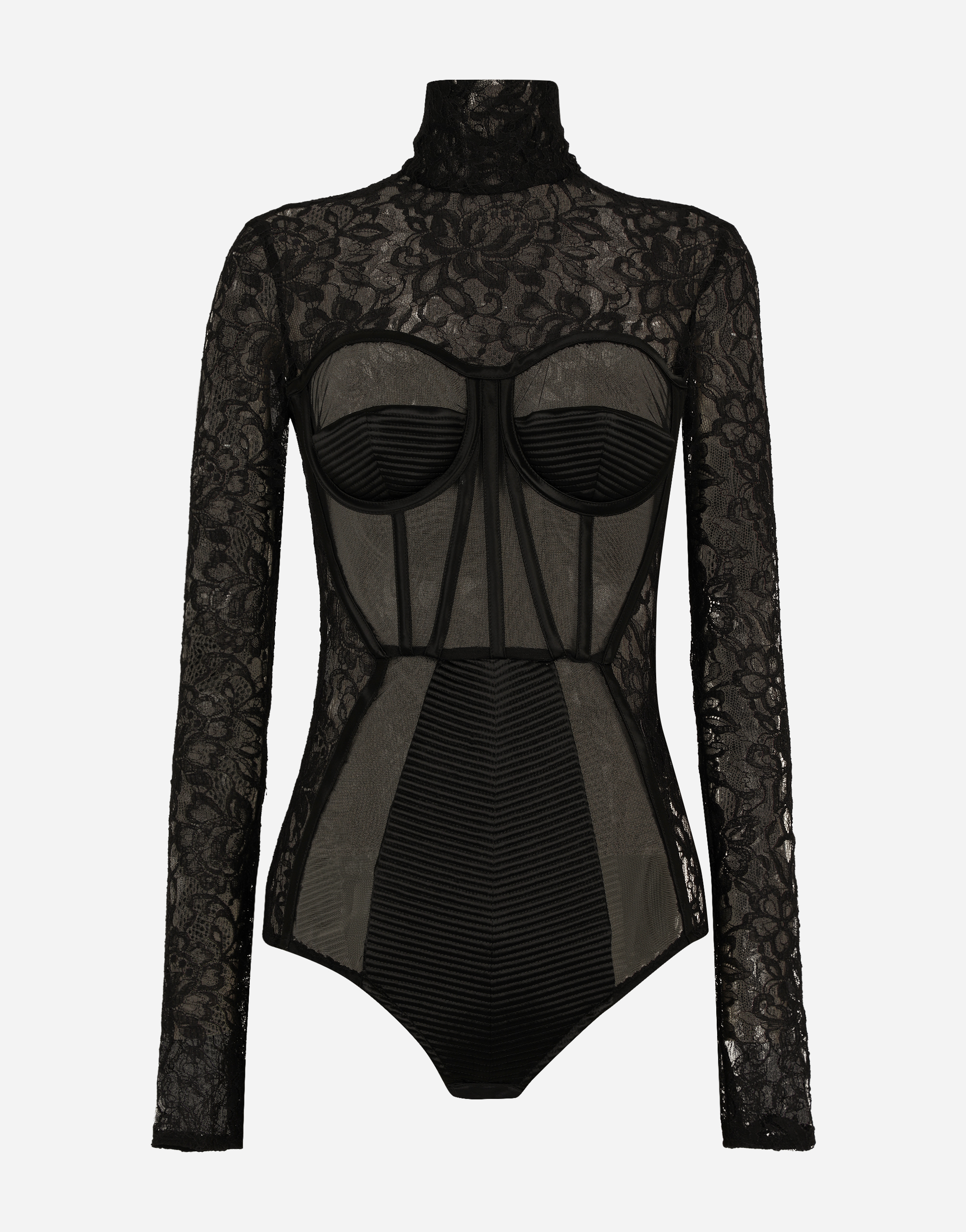 Long-sleeved lace bodysuit in Black for Women