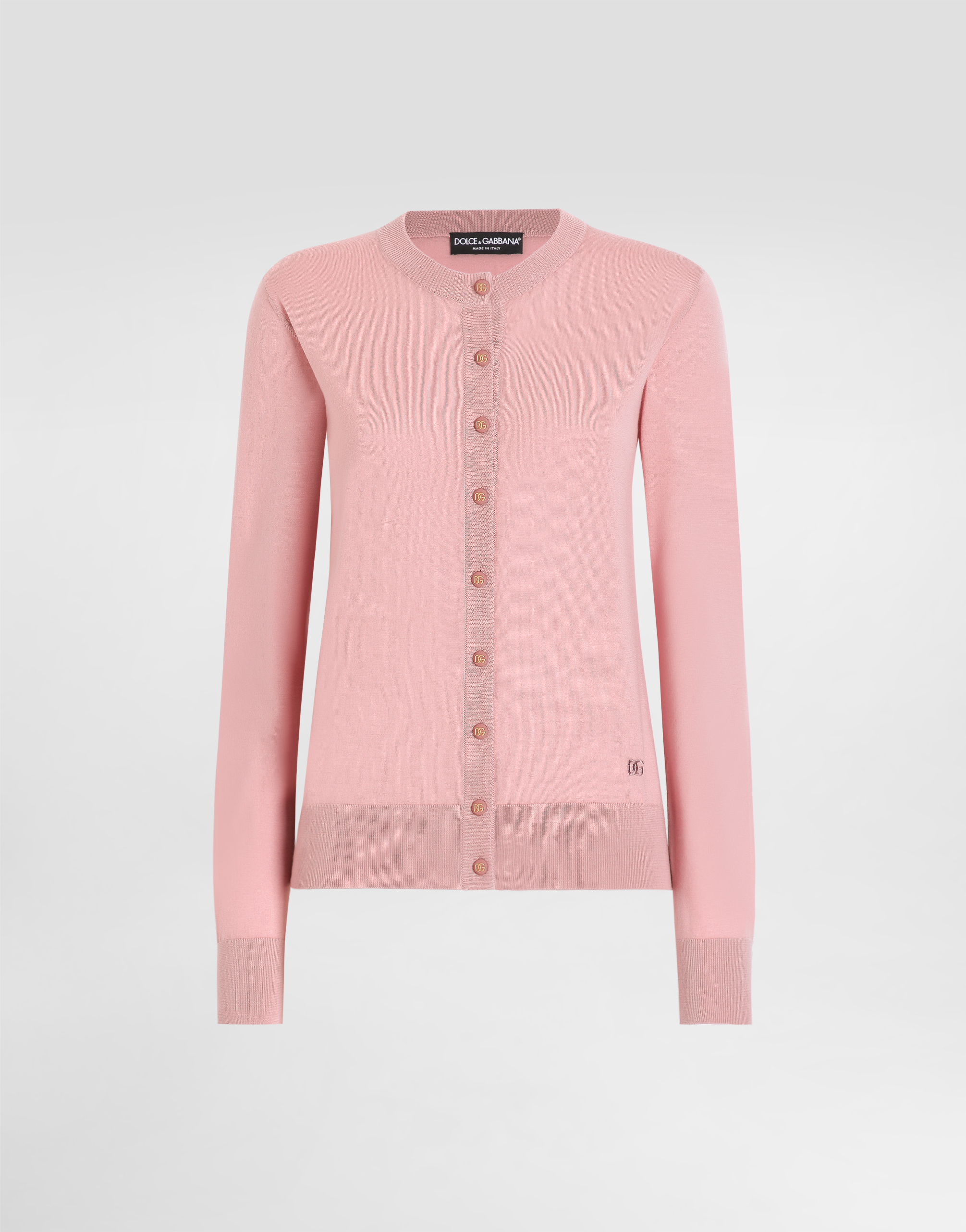 Dolce & Gabbana Wool Cardigan With Dg Logo Embroidery - Woman Sweaters And Cardigans Pink