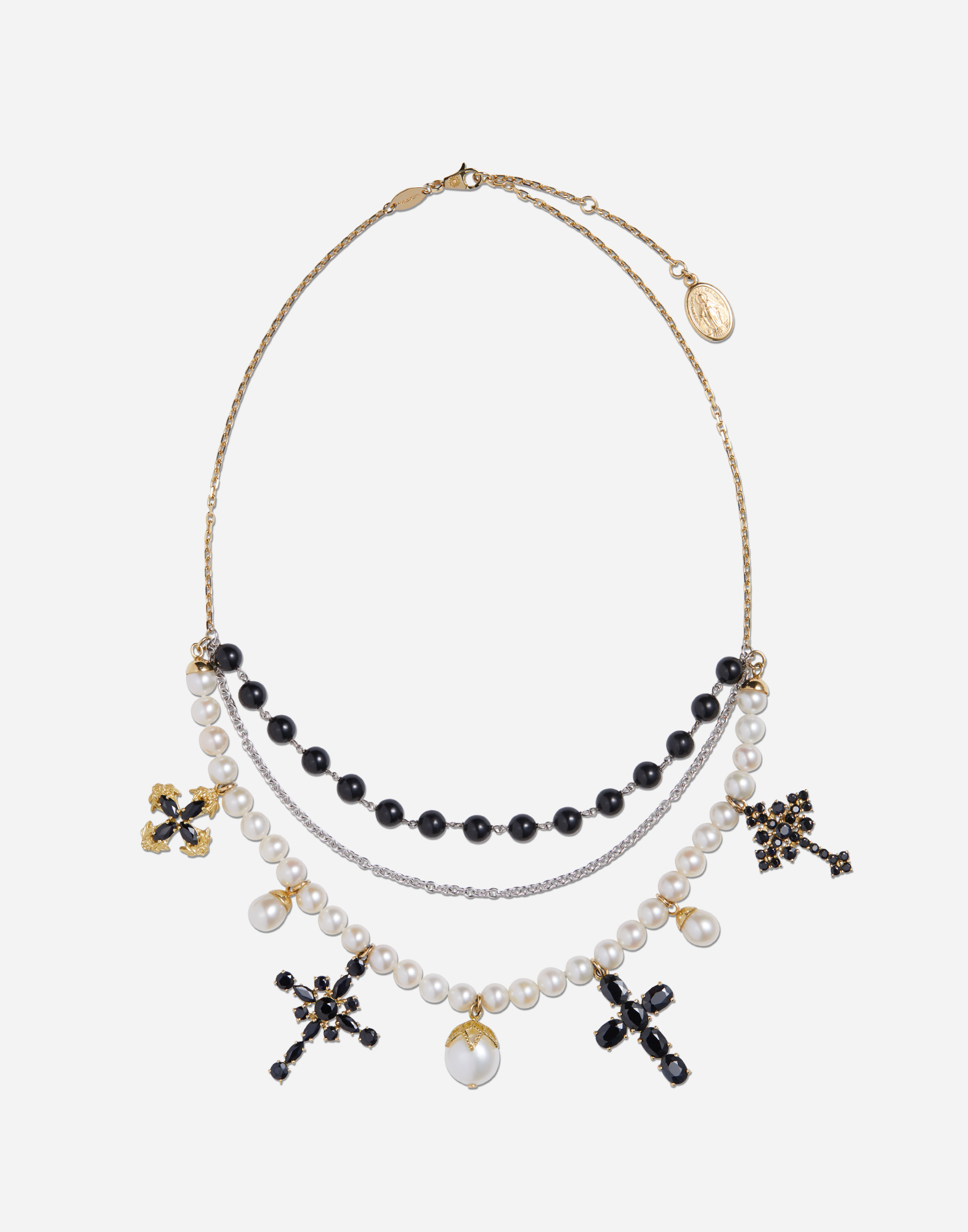 Dolce & Gabbana Family Necklace In Yellow And White Gold Black Sapphires Gold Female Onesize