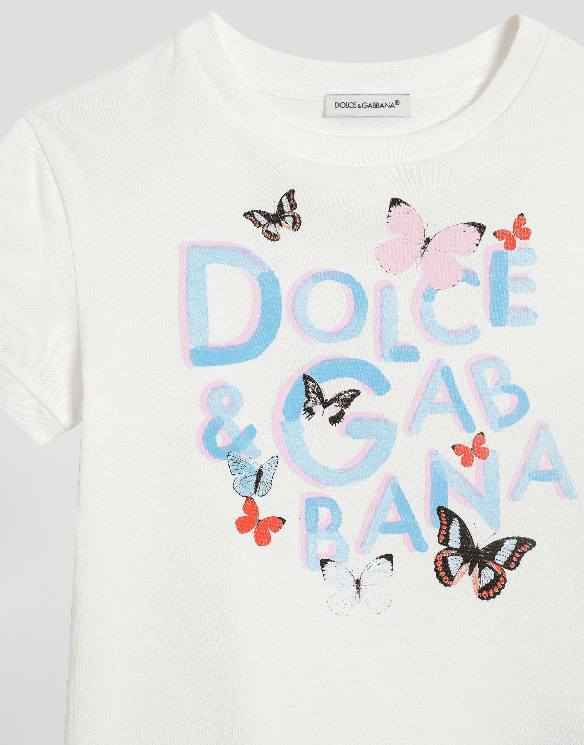 Dolce & Gabbana Jersey T-shirt With Butterflies And Dolce&gabbana Logo In White
