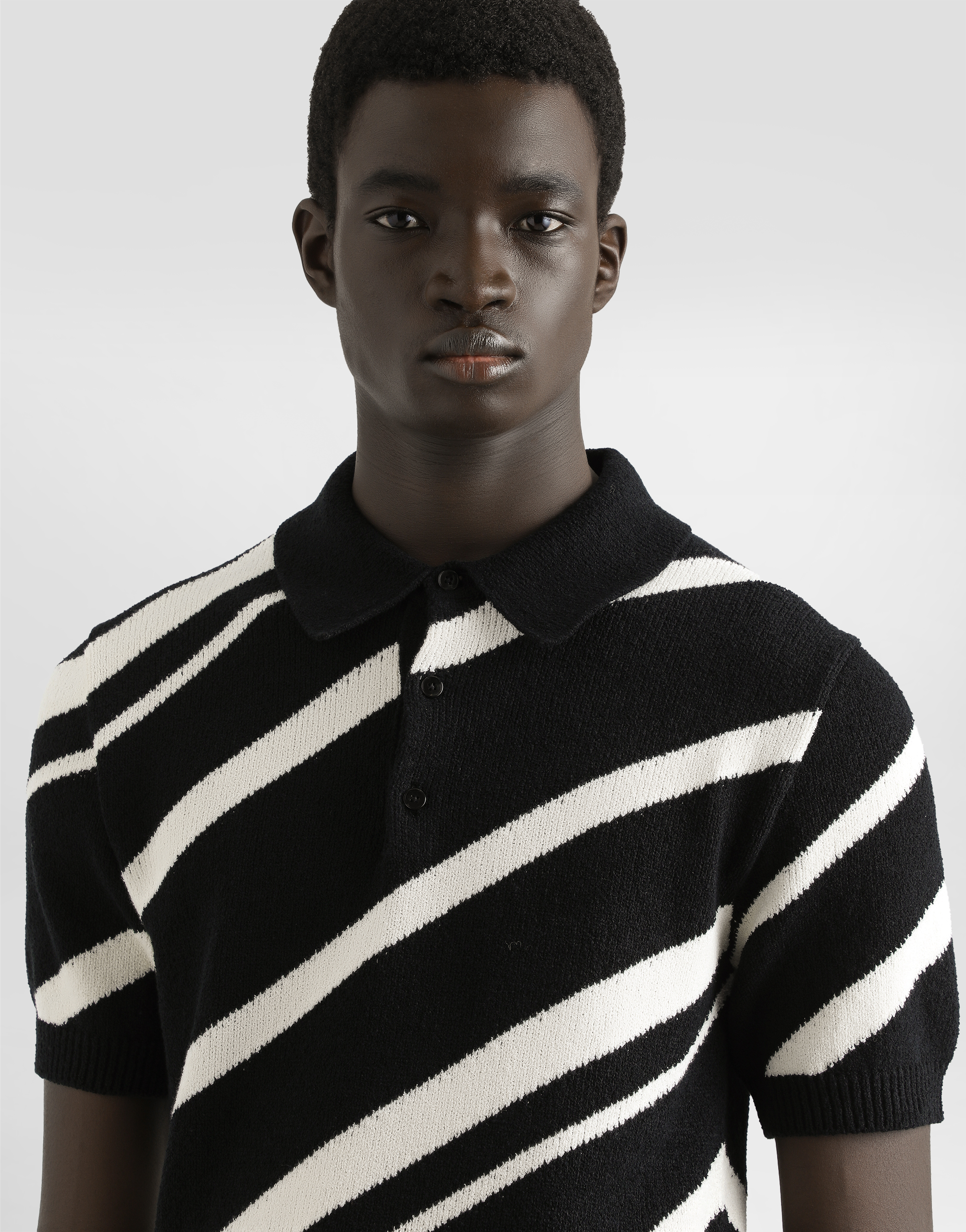 Short-sleeved cotton polo-shirt with striped inlay