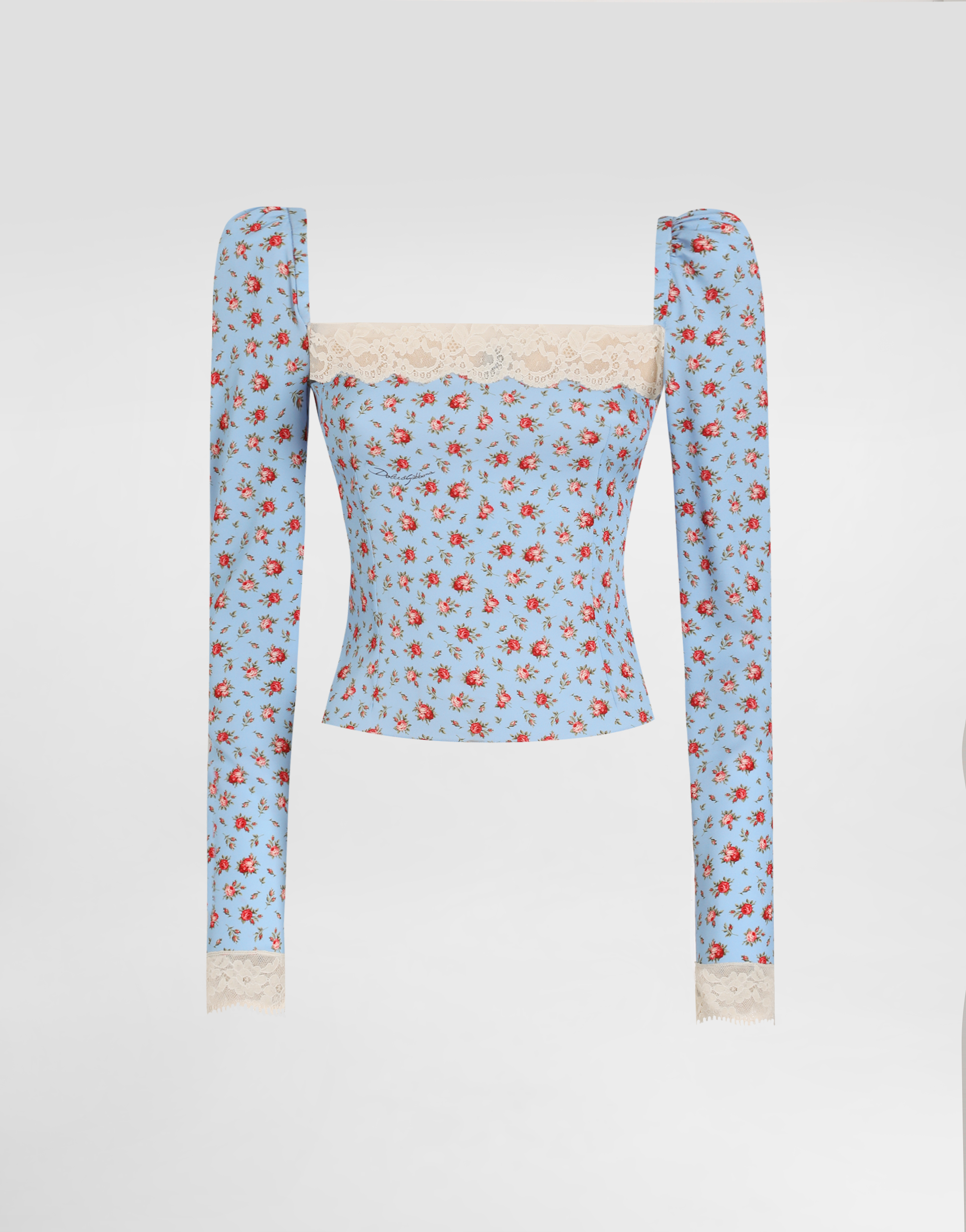 Small rose-print charmeuse top in Multicolor for Women