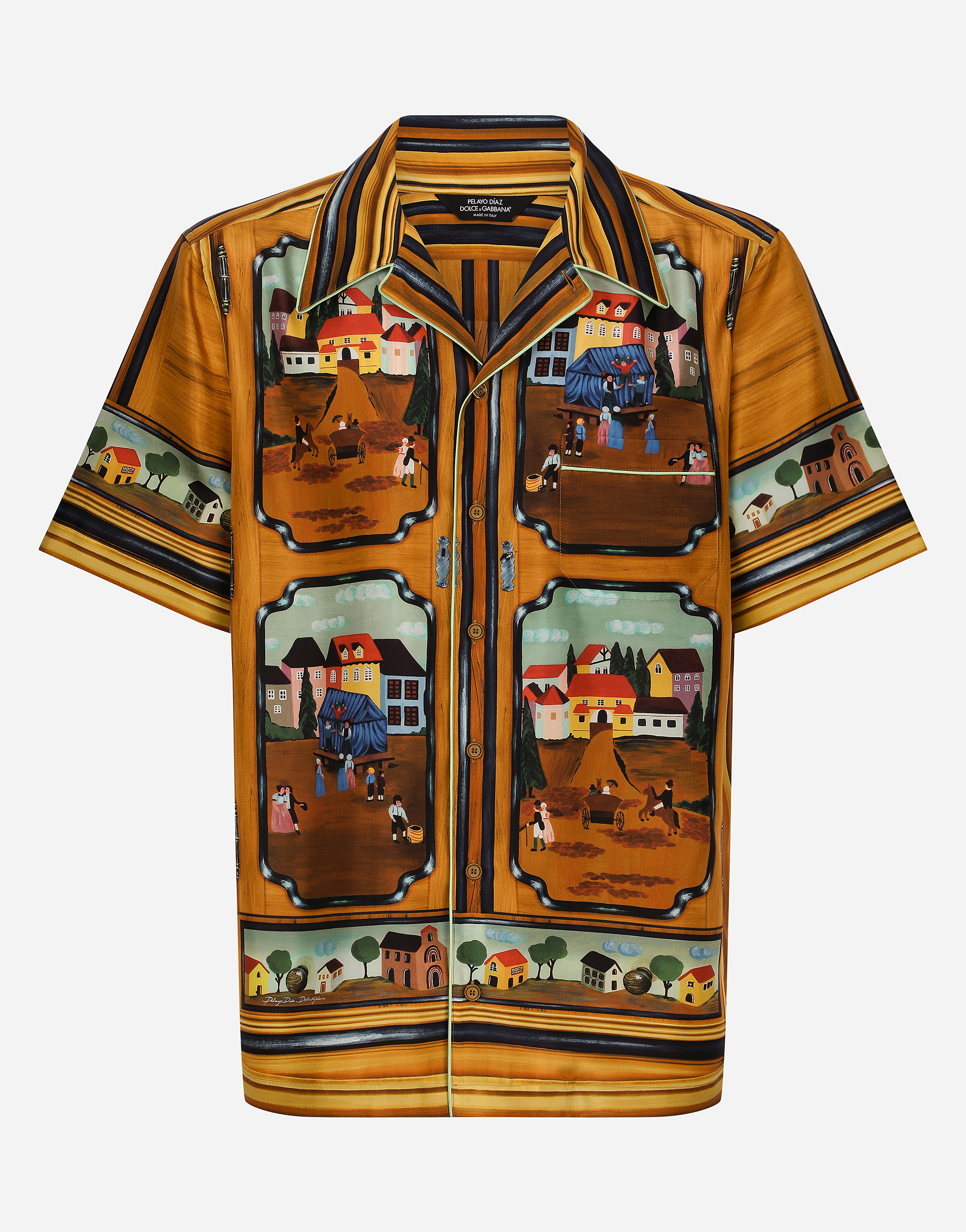 Silk habotai Hawaiian shirt with closet print in Multicolor for