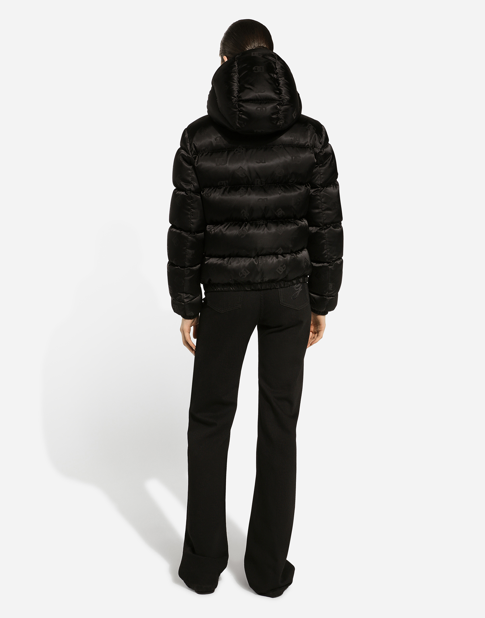 Dolce & Gabbana Monogram-jacquard Puffer Jacket In Black