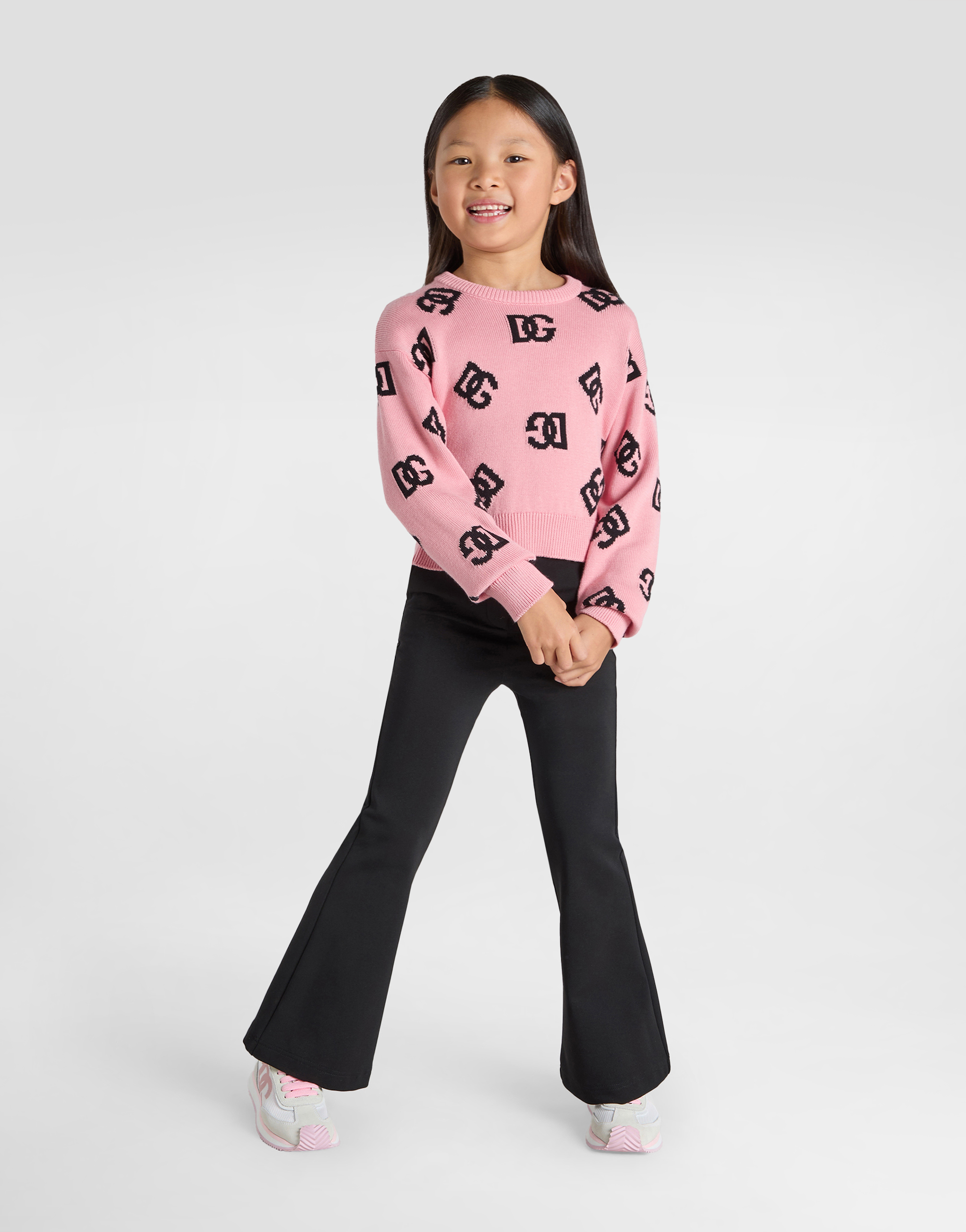 Dolce & Gabbana Plaint-knit Pullover With Dg Logo In Pink