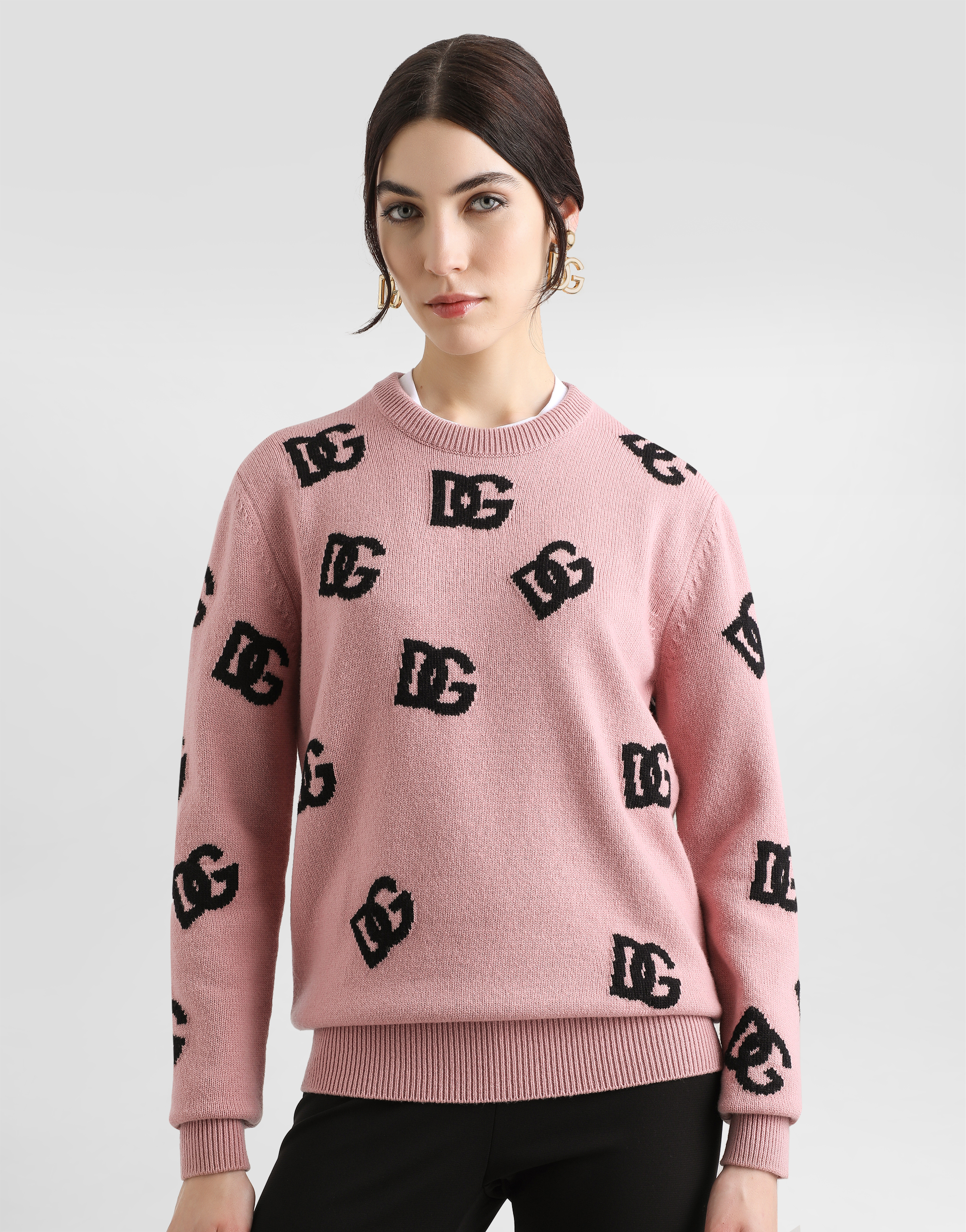 Dolce & Gabbana Wool Sweater With Dg Logo Inlay In Pink