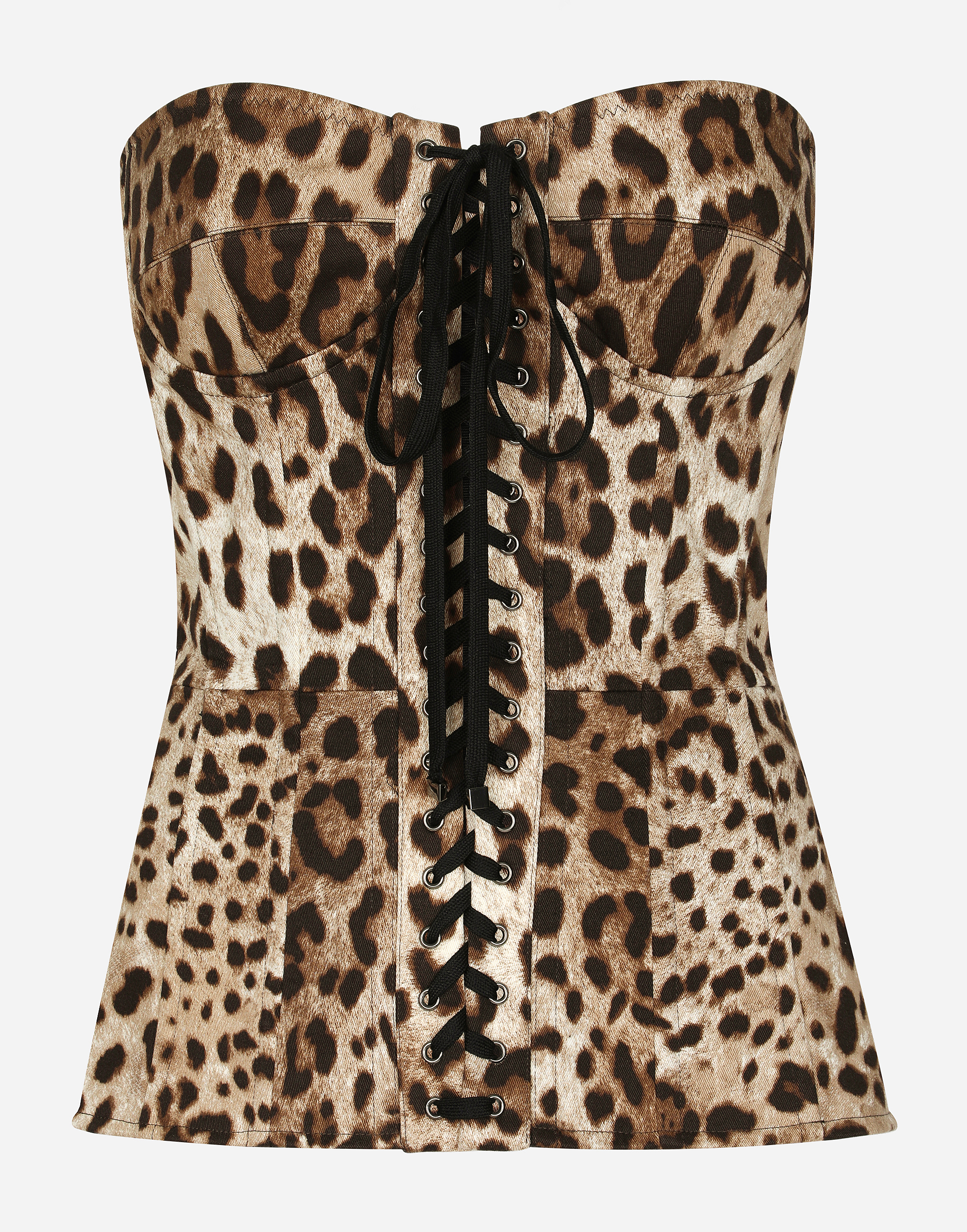 Dolce & Gabbana Leopard-print Drill Shaper Corset With Laces In Animal Print