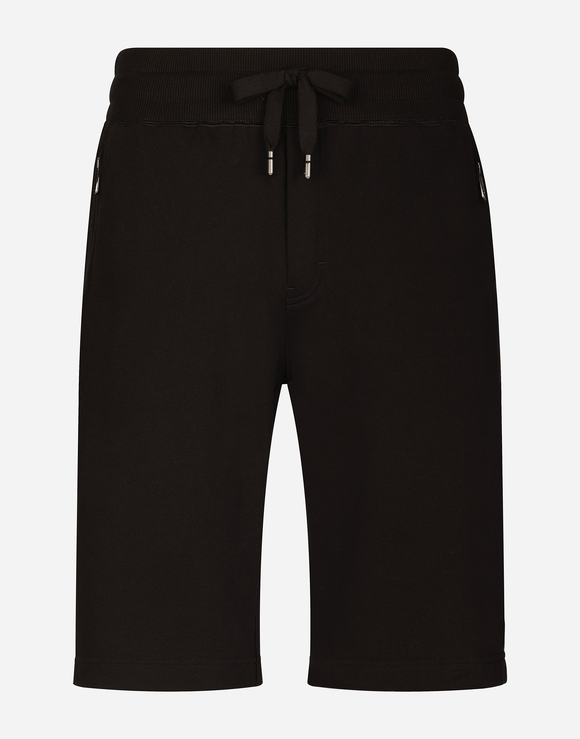 Dolce & Gabbana Male Black Jersey Jogging Shorts With Logo Tag - Man Trousers And Shorts Cotton Size 48 - Image 1
