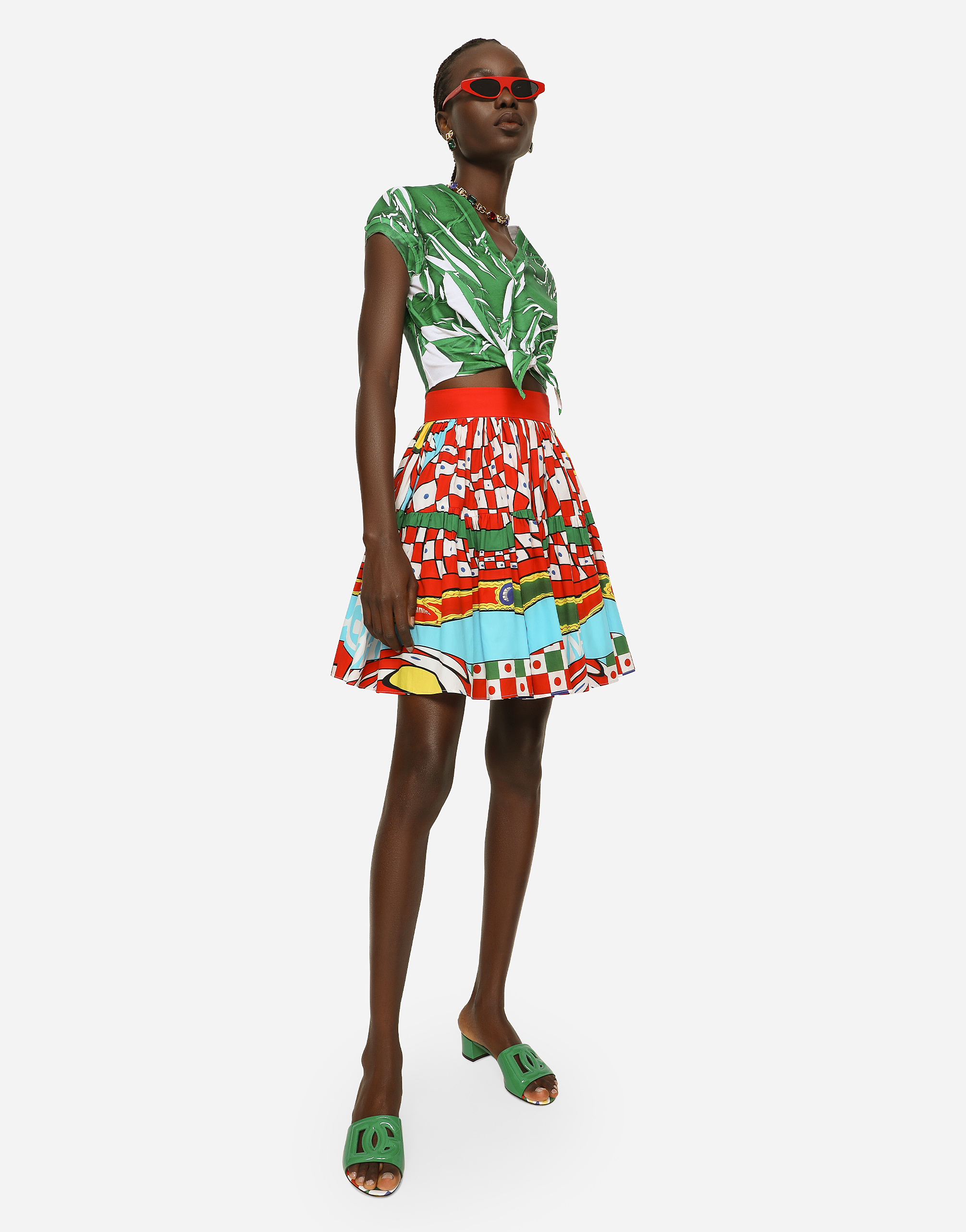 DOLCE & GABBANA SHORT CARRETTO-PRINT POPLIN SKIRT