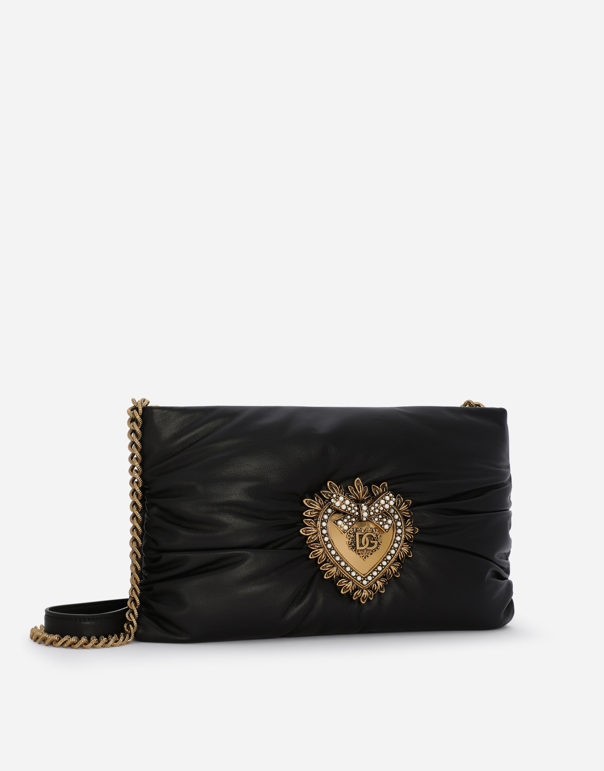 Shop Dolce & Gabbana Small Calfskin Devotion Soft Bag In Black