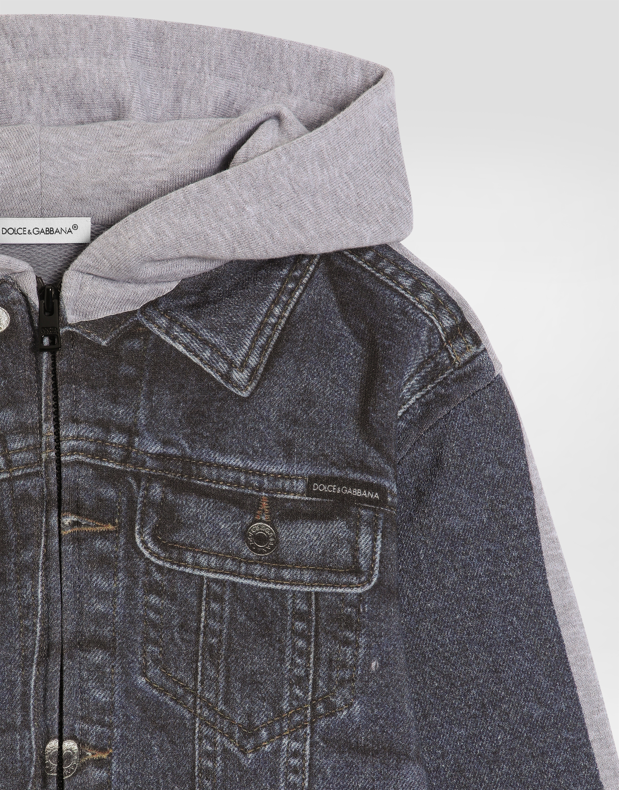  Dolce & Gabbana Dolce & Gabbana Hooded Sweatshirt With Denim-effect Print - Man T-shirts And Sweatshirts Multi-colored 3 Years 