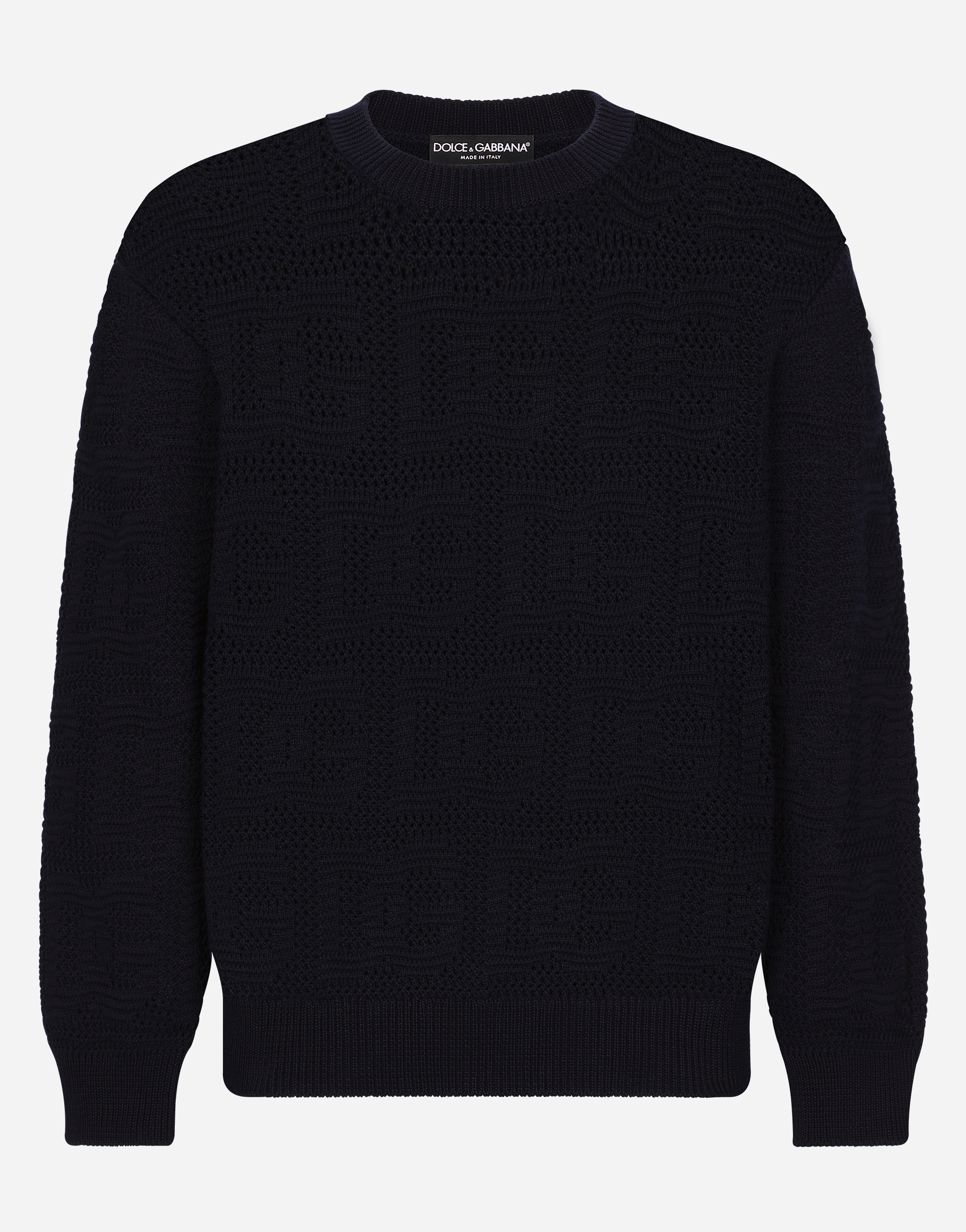 Dolce & Gabbana Cotton Jacquard Sweater With All-over Jacquard Dg In Blue