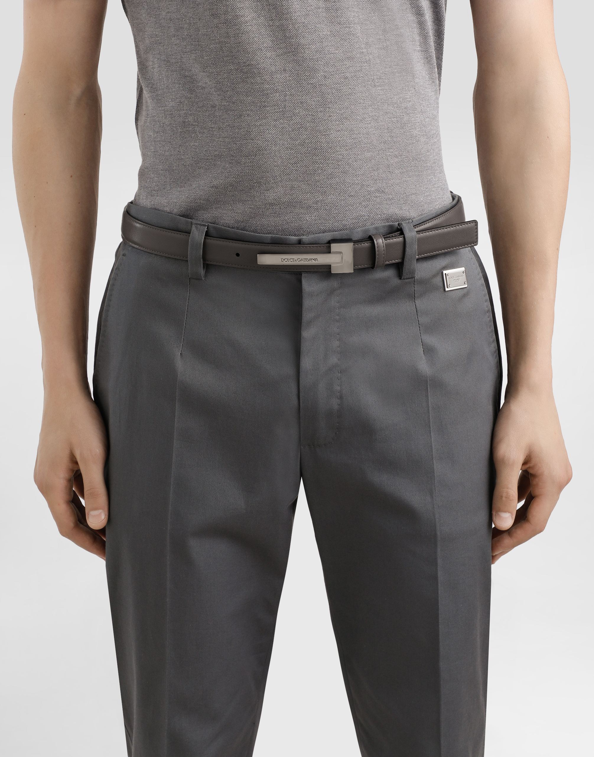 Dolce & Gabbana Calfskin Belt In Grey