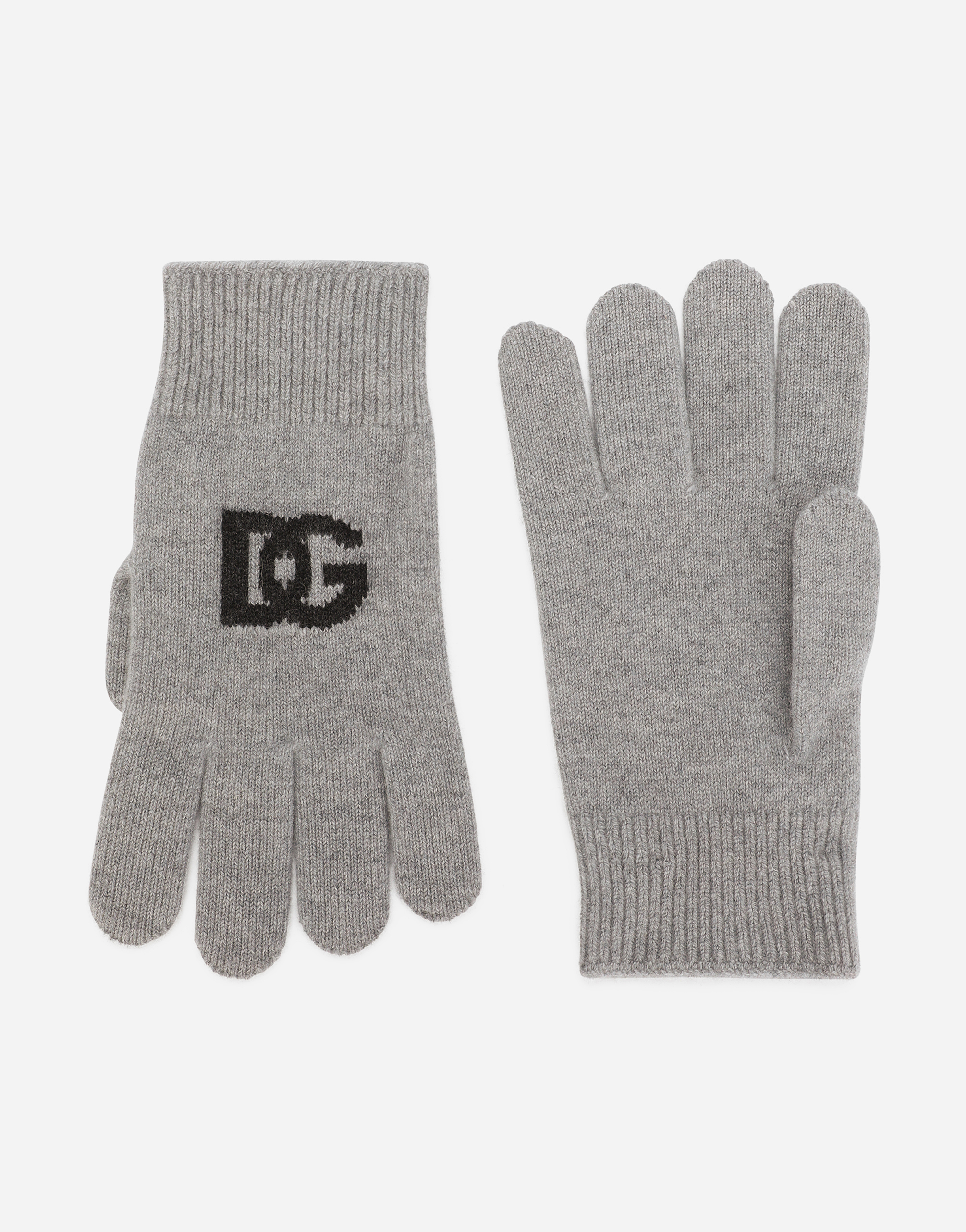 Dolce & Gabbana Cashmere Gloves With Dg Logo - Man Hats And Gloves Grey L