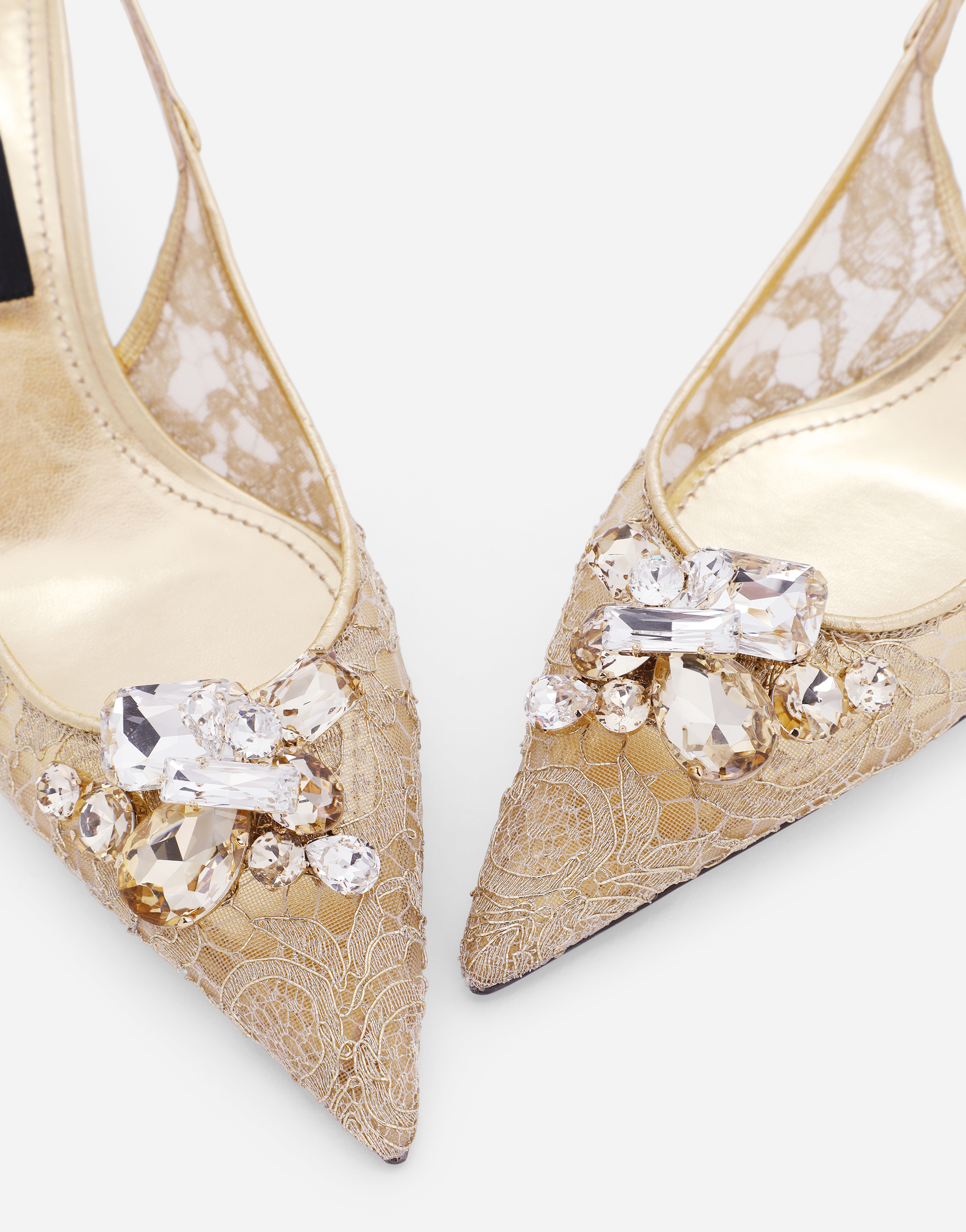 Dolce & Gabbana Rainbow Lace Slingbacks In Lurex Lace In Gold