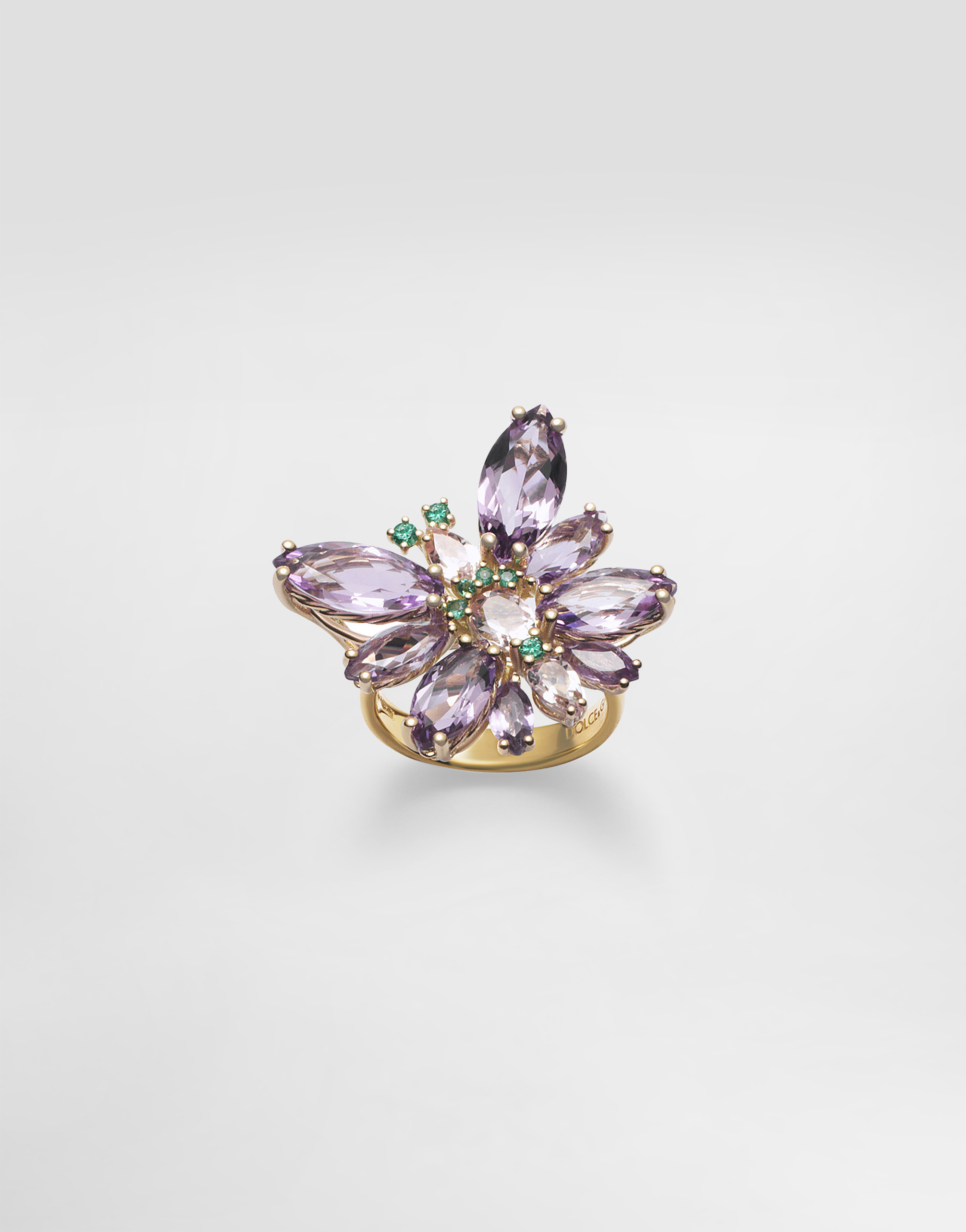 Dolce & Gabbana Butterfly Ring 18-carat Yellow Gold, Amethysts, Morganites, And Emeralds In Gold