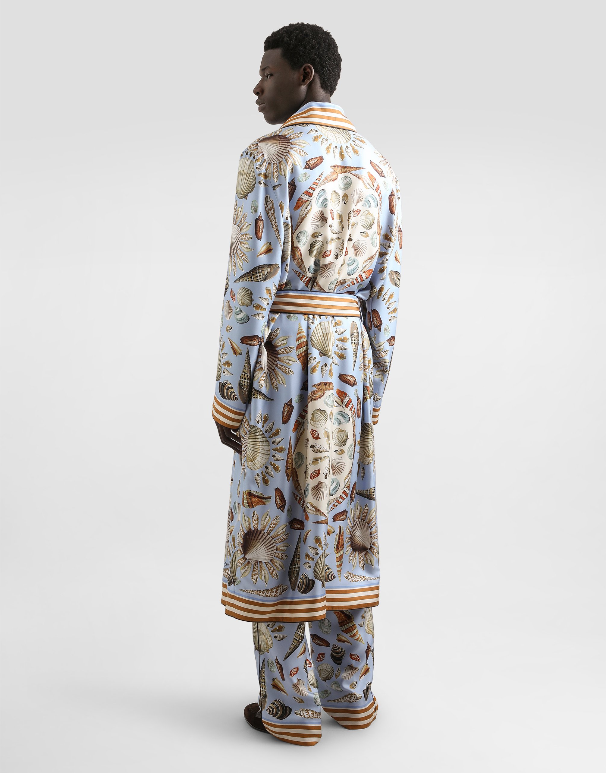 Dolce & Gabbana Shell-print Silk Twill Trousers In Gray