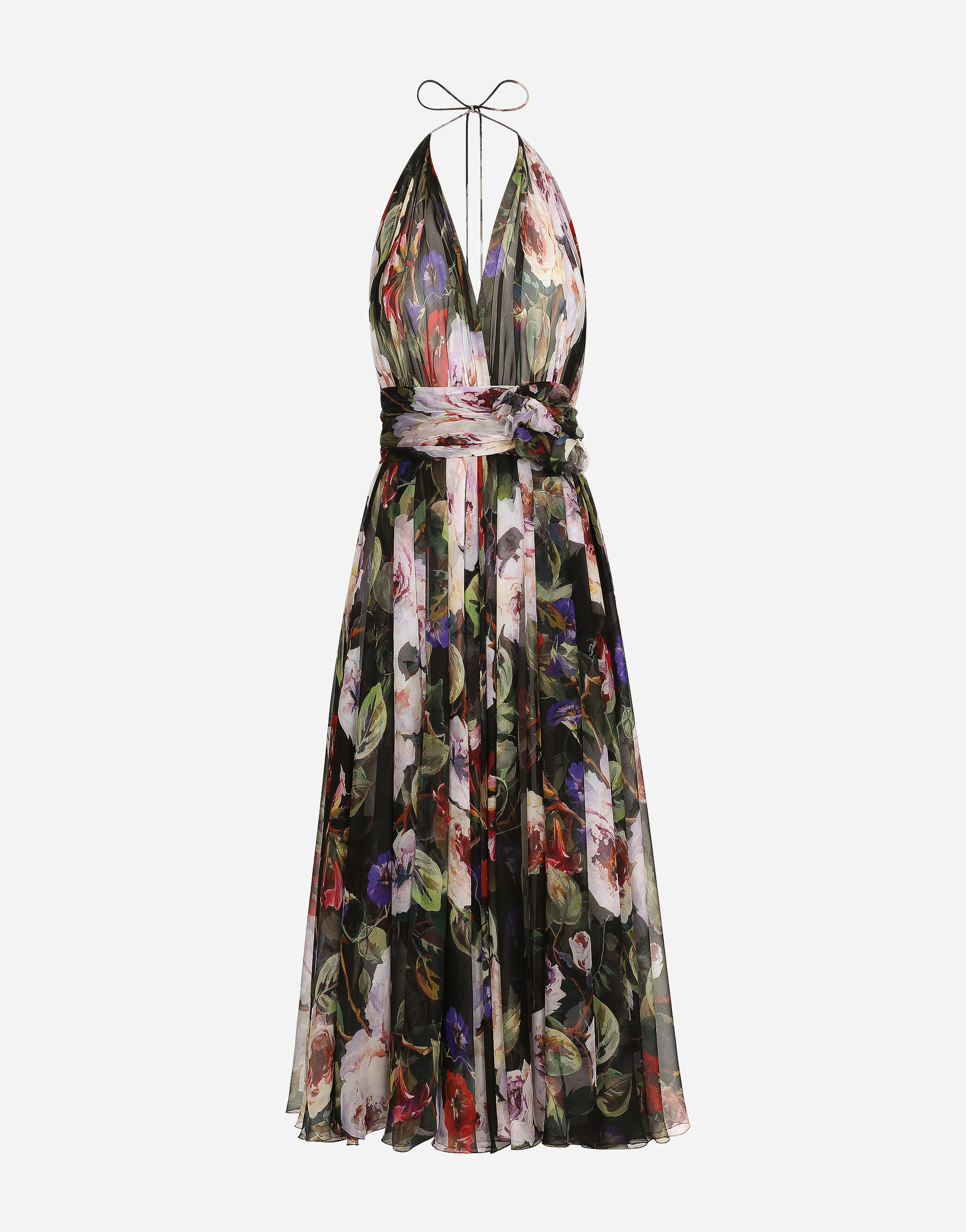 Dolce & Gabbana Gathered Floral-print Silk-chiffon Halterneck Midi Dress In Stampa