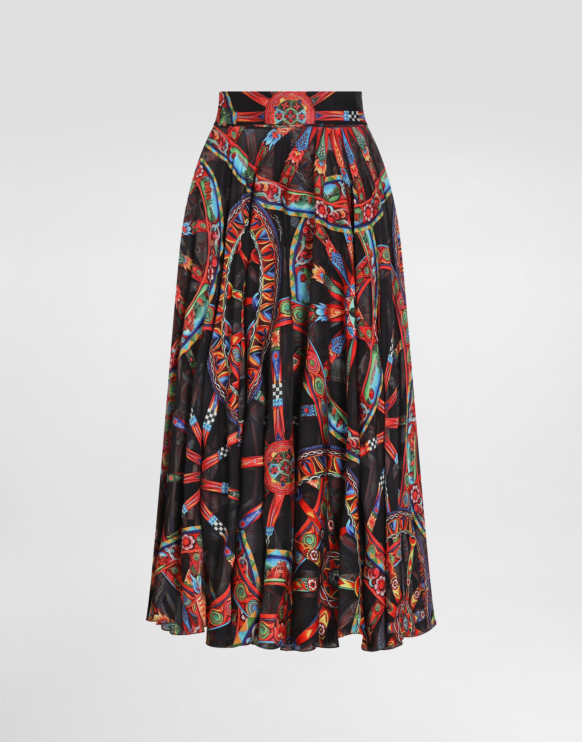 Dolce & Gabbana Long Circle Skirt In Carretto-print Devoré Twill In Multicolor