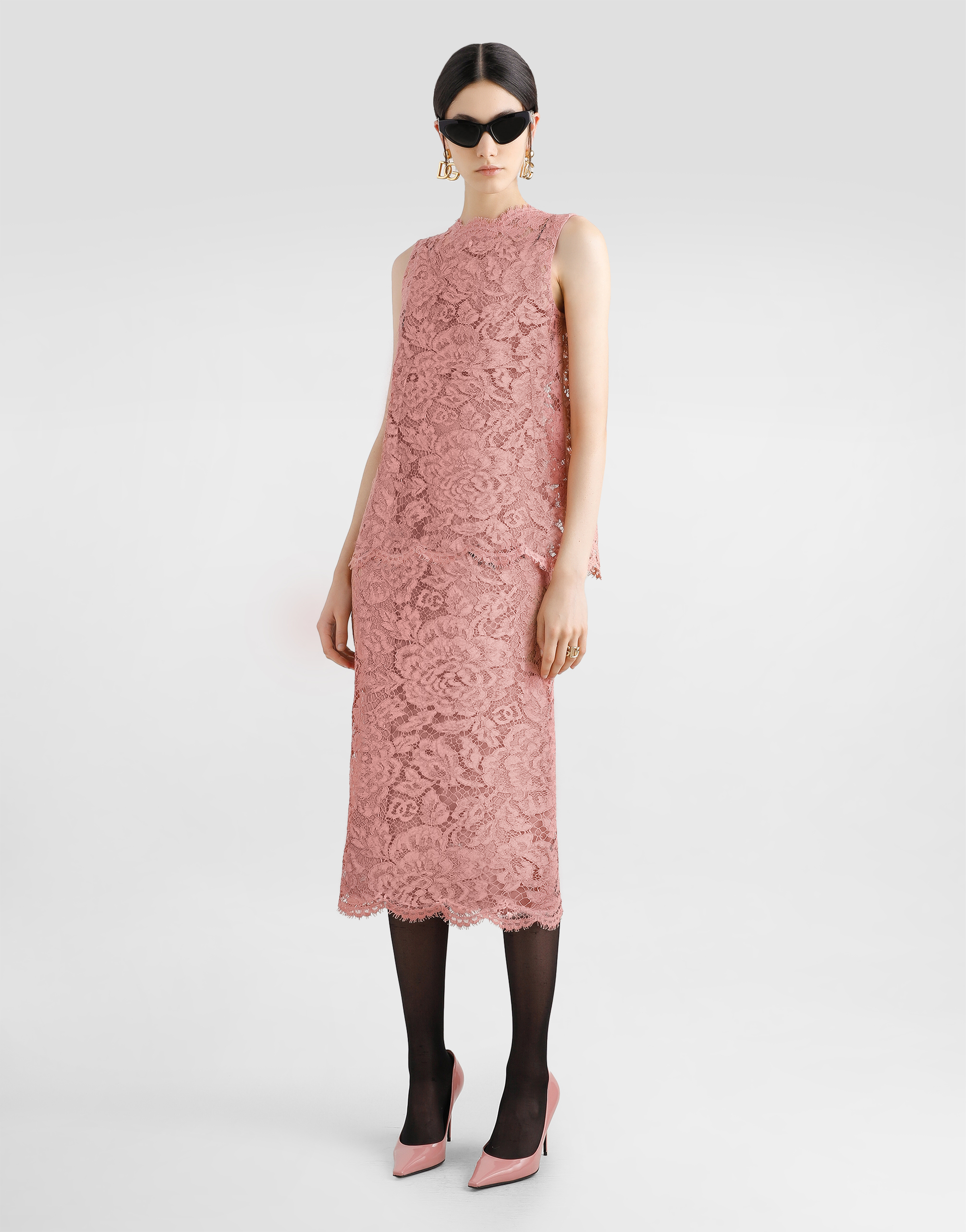 Dolce & Gabbana Logoed Floral Cordonet Lace Pencil Skirt