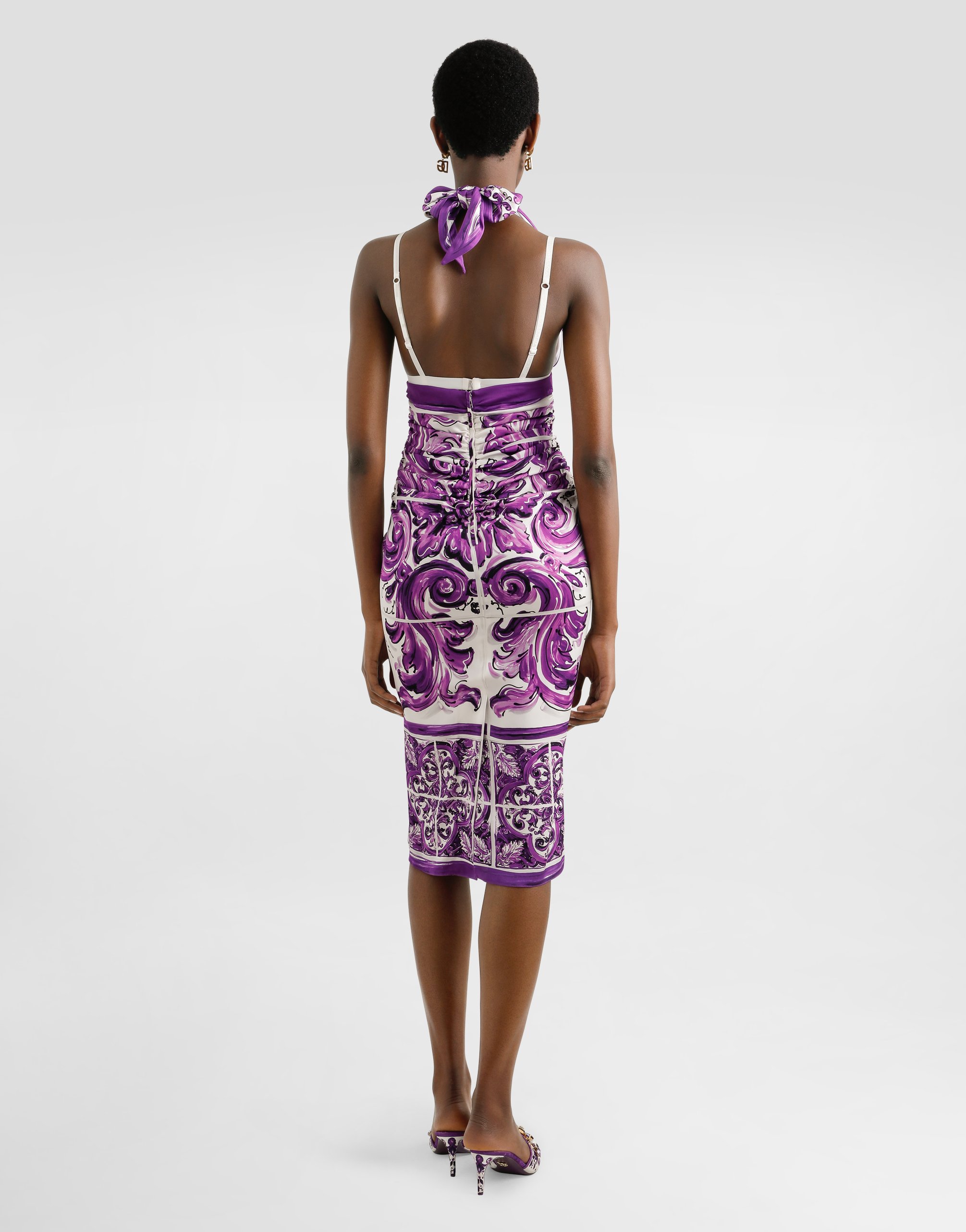 Majolica-print charmeuse dress