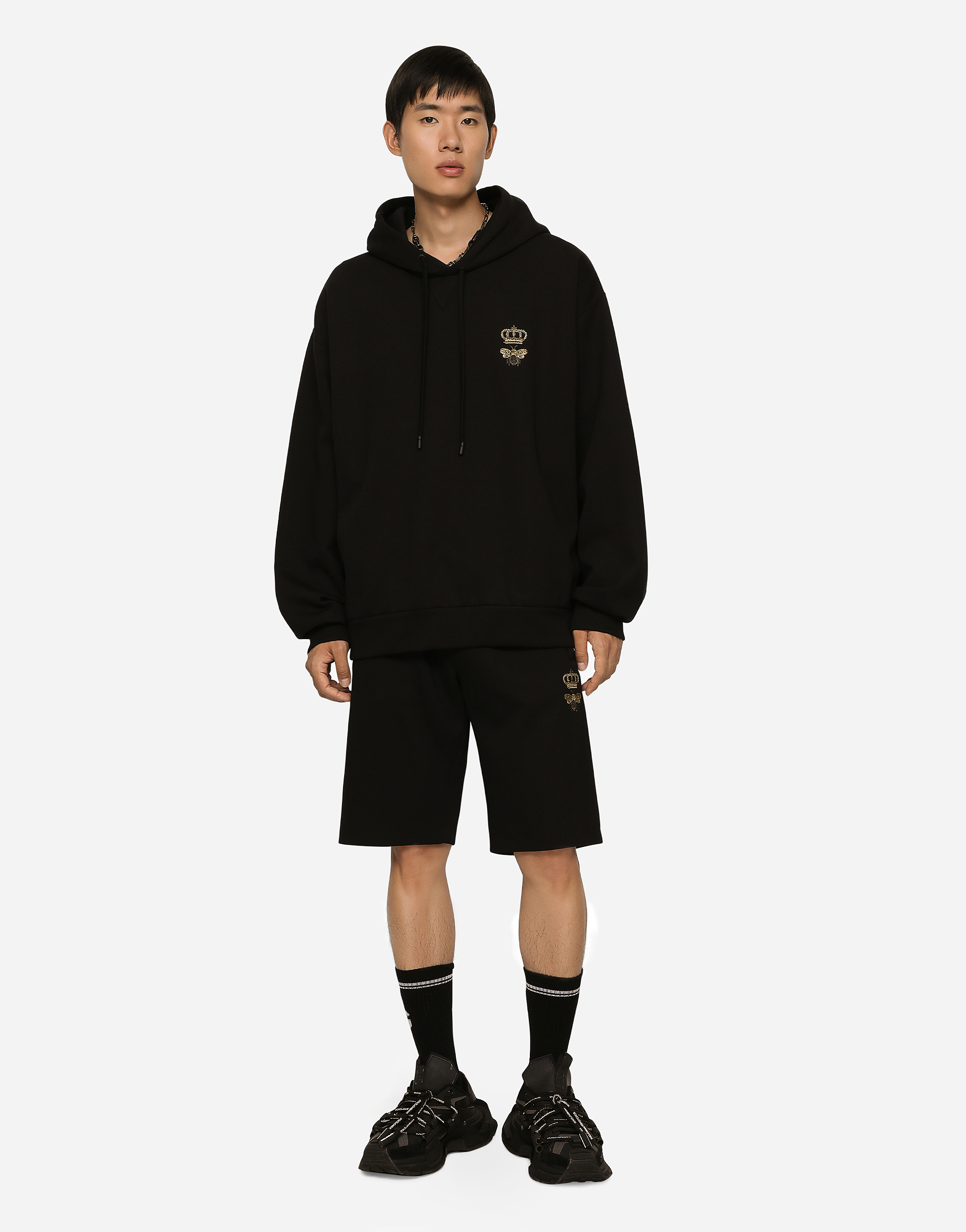  Dolce & Gabbana Sweatshirt Aus Baumwolljersey Mit Kapuze Und Stickerei - Mann Sweatshirts Schwarz Baumwolle 52 