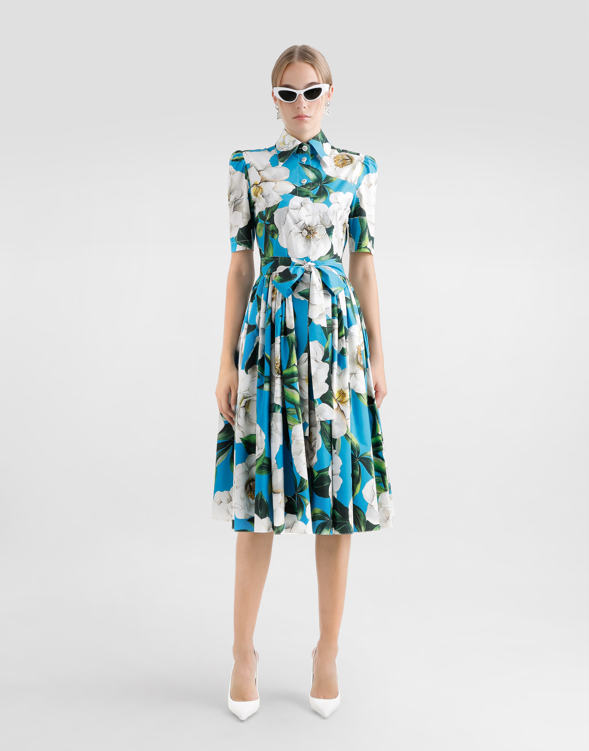 Dolce & Gabbana Short Cotton Corset Dress With Bouquet Print In Print