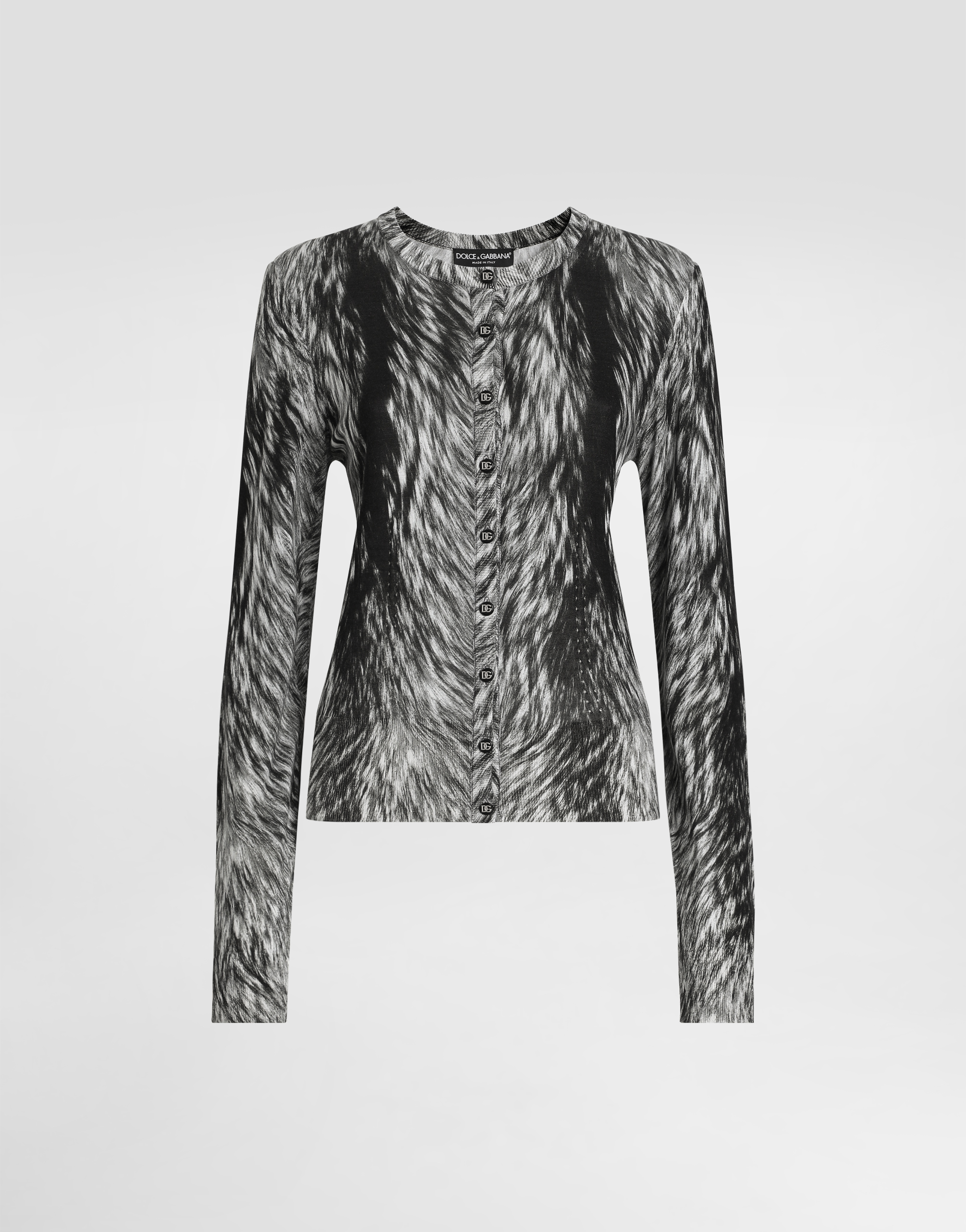 Dolce & Gabbana Fur-print Silk Cardigan - Woman Sweaters And Cardigans Grey