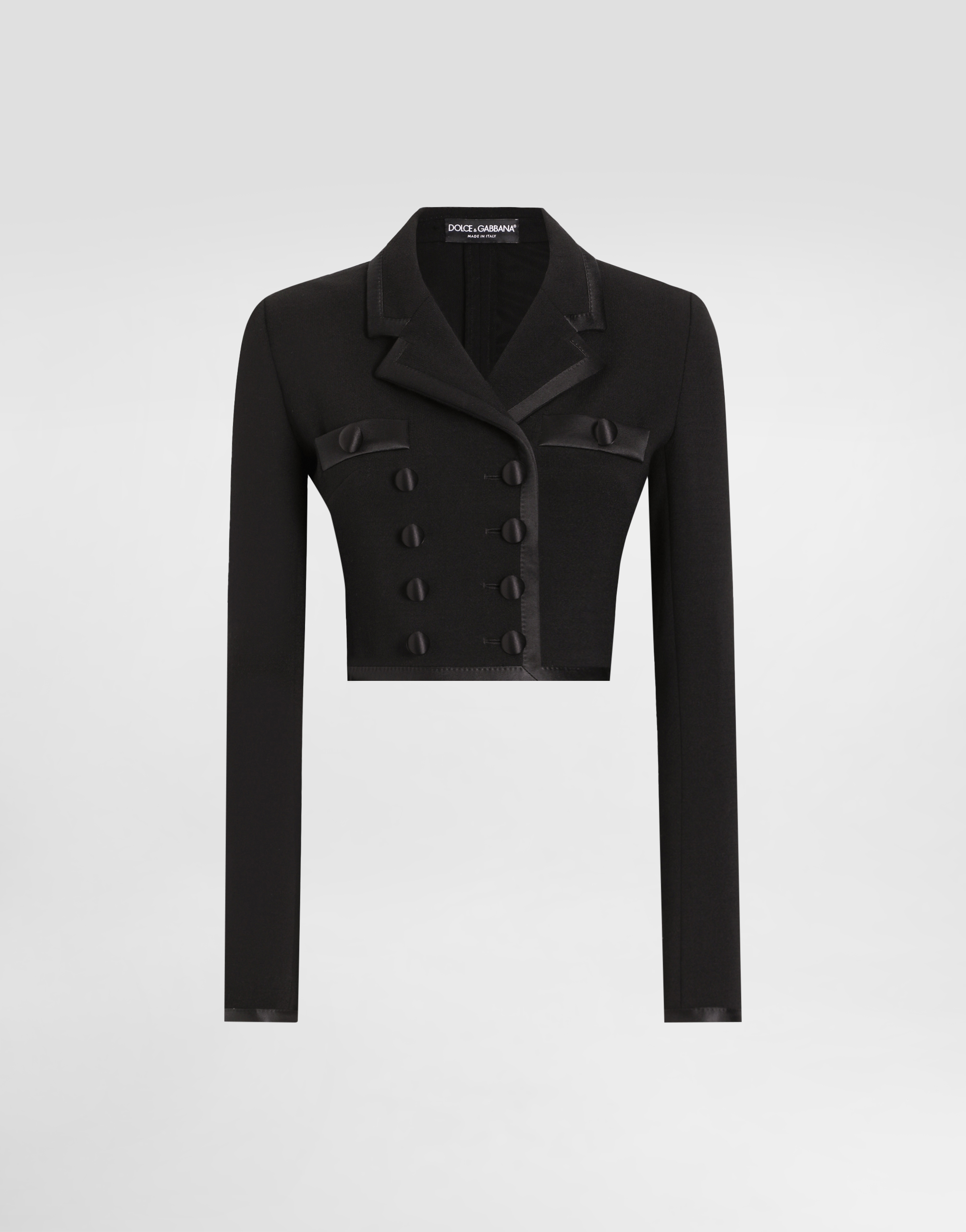Dolce & Gabbana Short Double-breasted Wool Crepe Jacket In Black