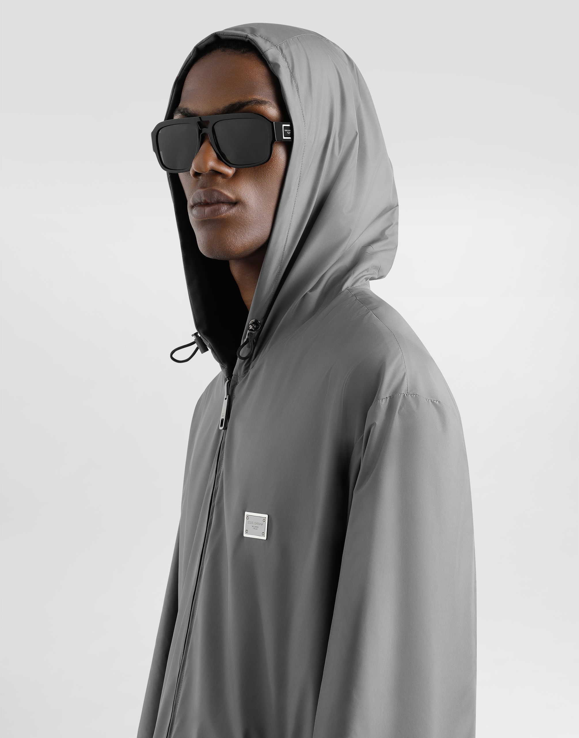 Dolce & Gabbana Hooded Jacket Drawstring Elasticated Cuffs In Grey