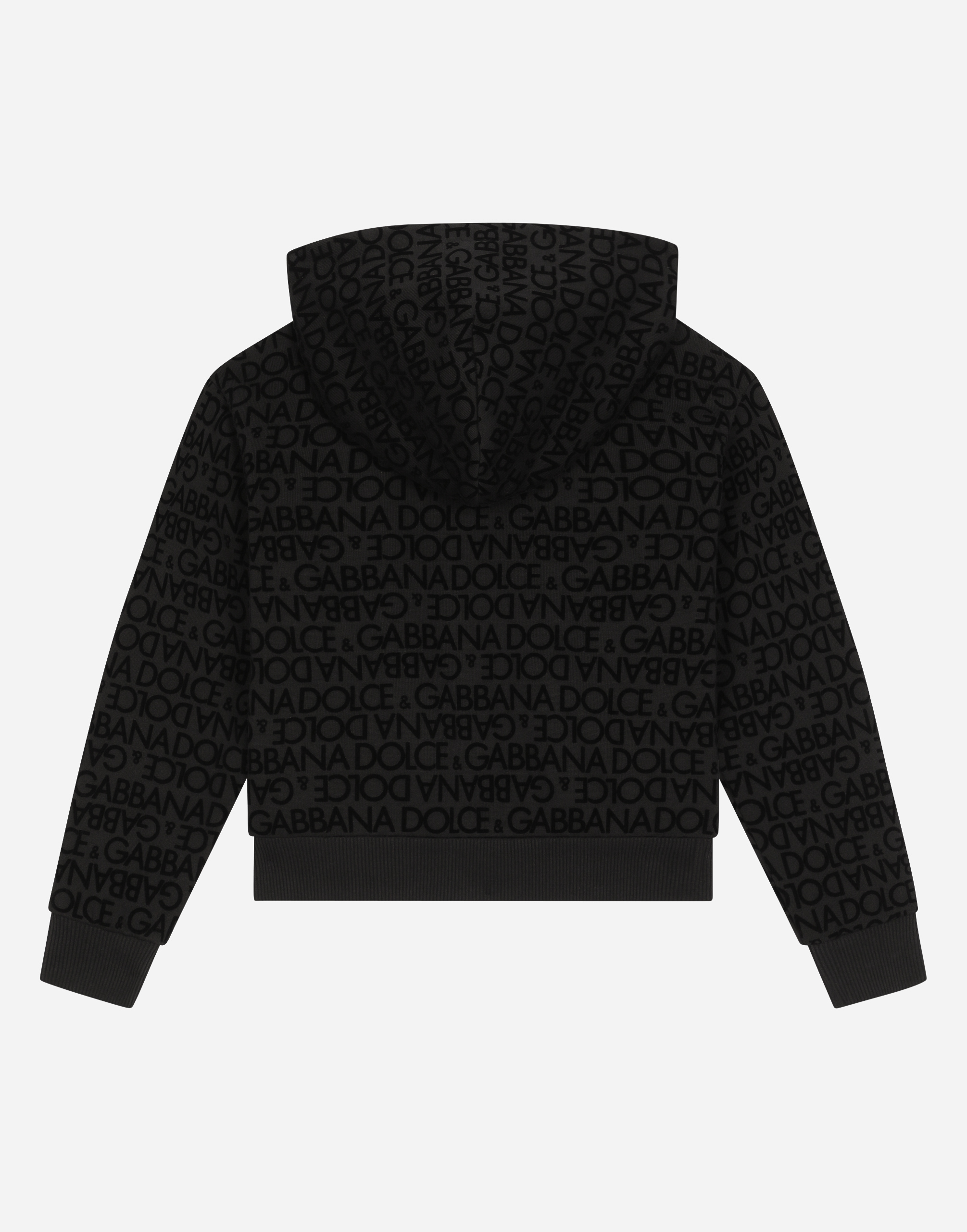 Dolce & Gabbana Black Hoodie With Velvet Logo Motif In Black