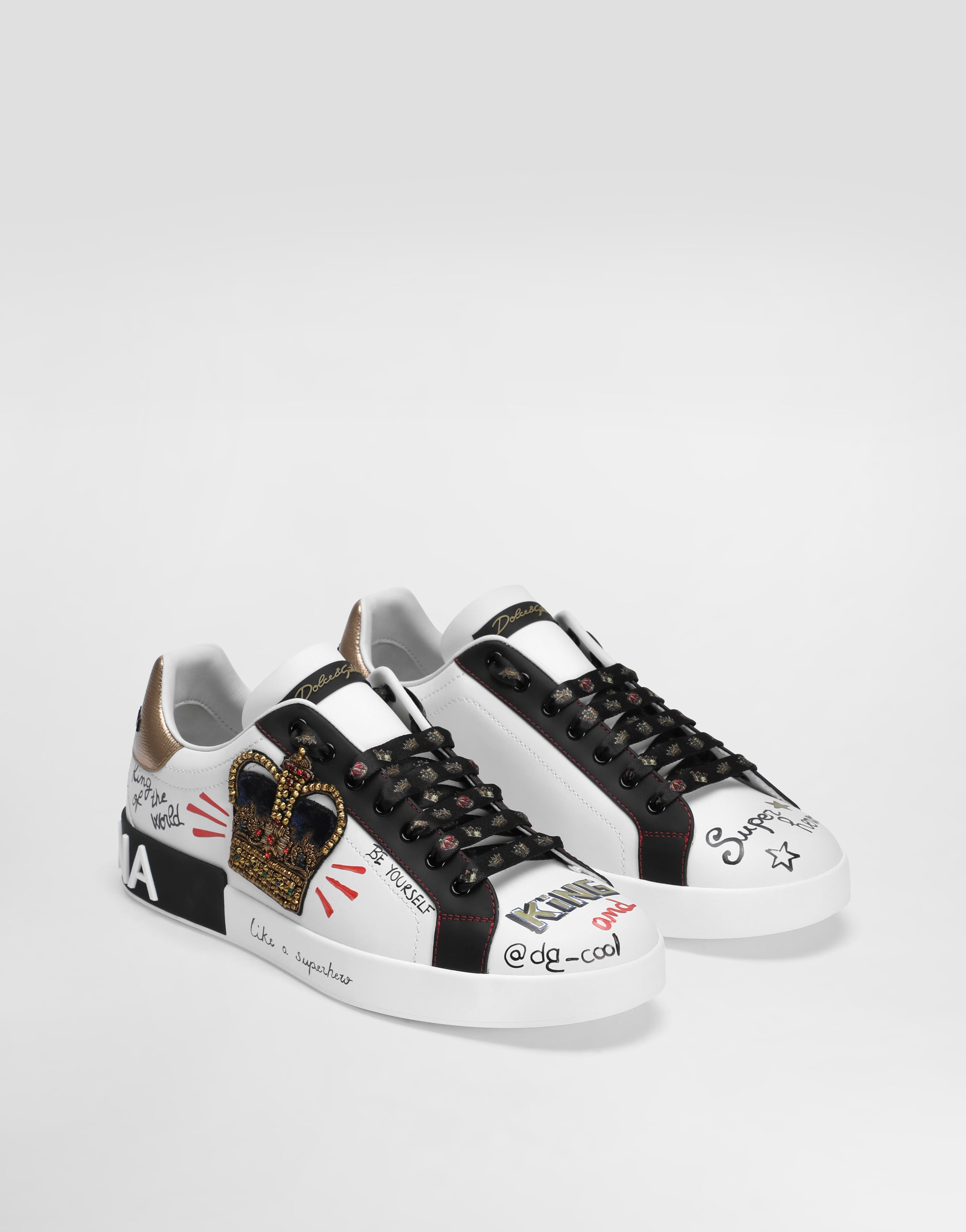  Dolce & Gabbana Portofino Sneakers In Printed Nappa Calfskin With Patch - Mann Sneakers Wei� Leder 43 