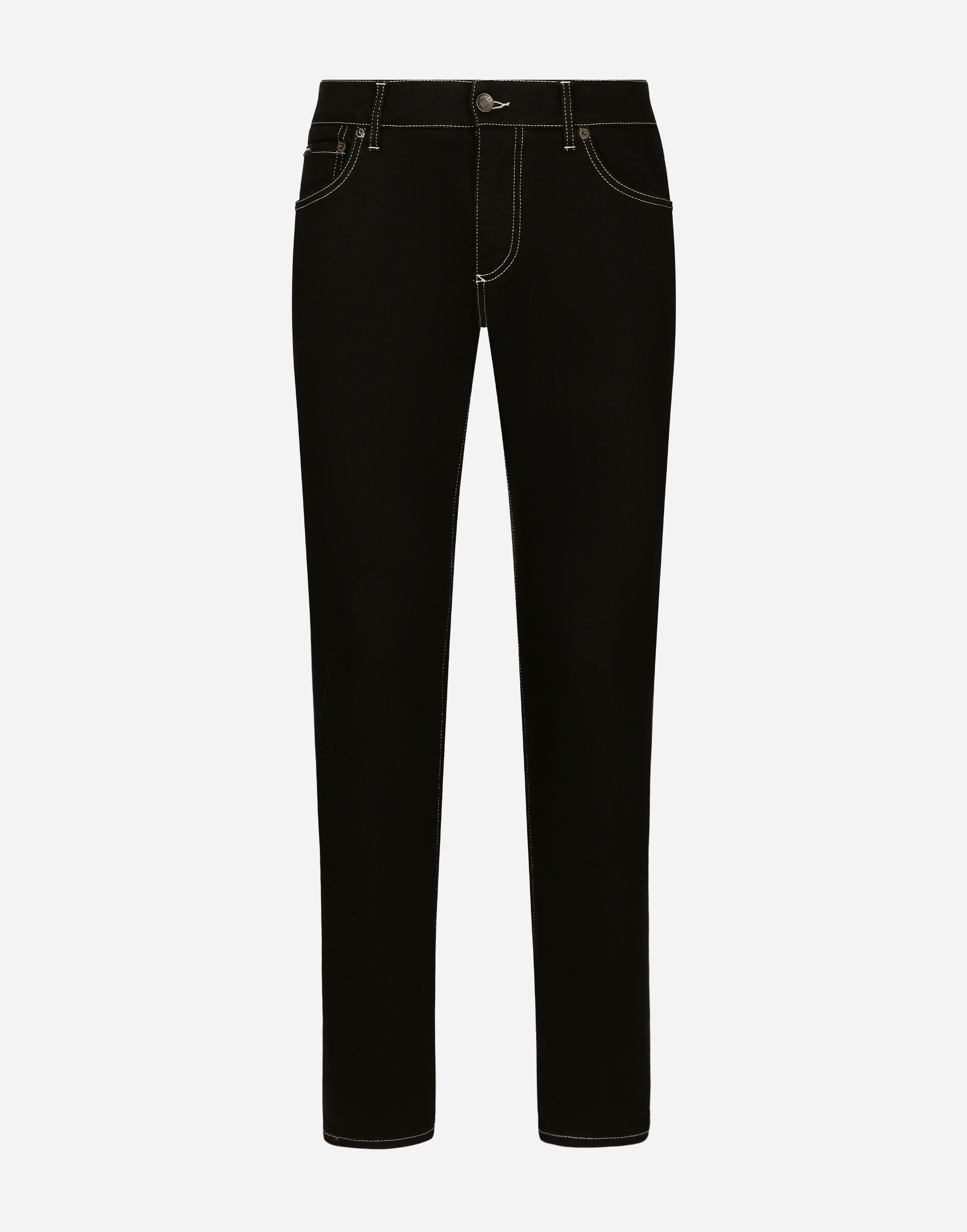 Dolce & Gabbana Black Skinny Jeans With Logo Plaque At The Back In Stretch Cotton Denim Man In Black