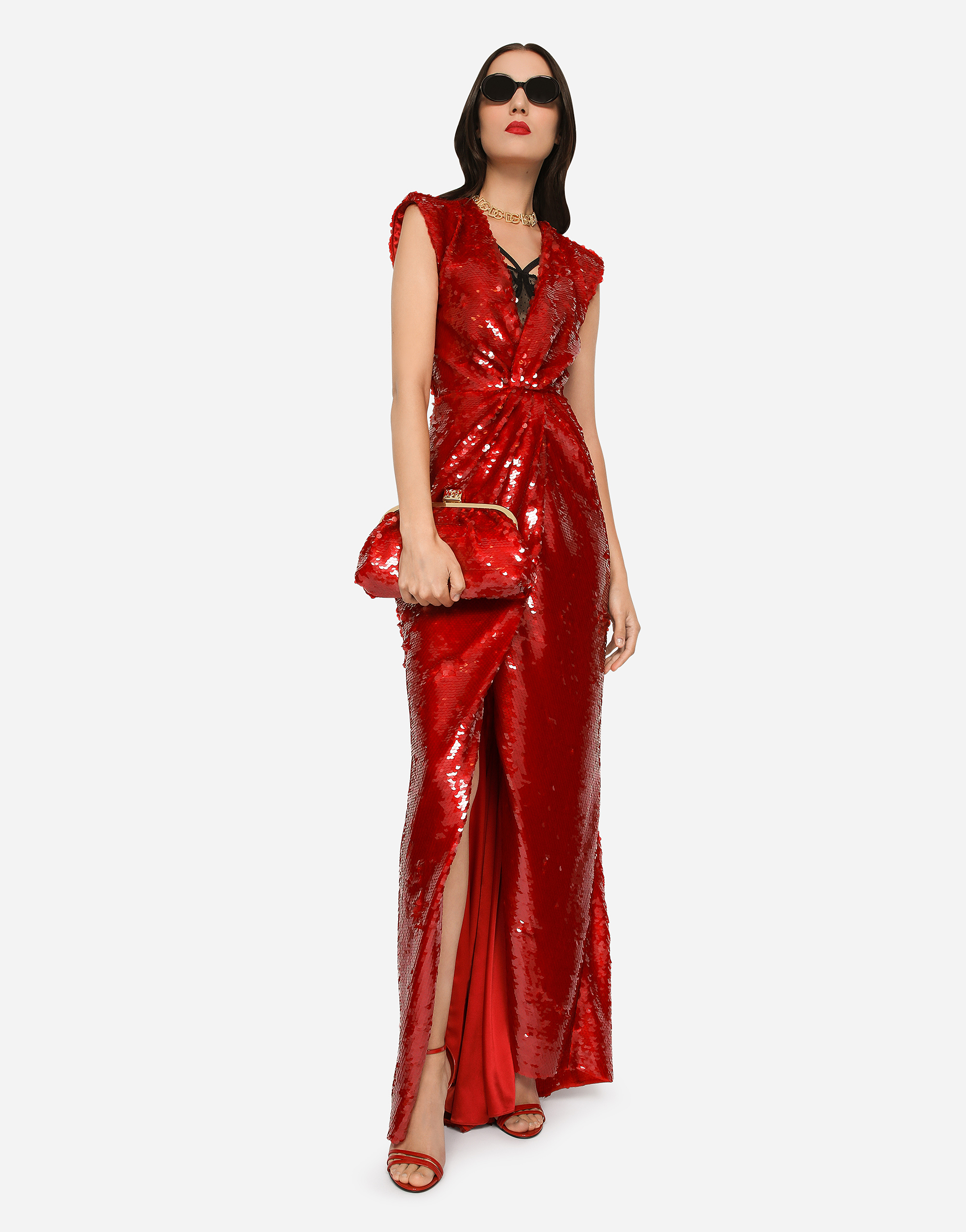 DOLCE & GABBANA LONG SEQUINED DRESS WITH DRAPING