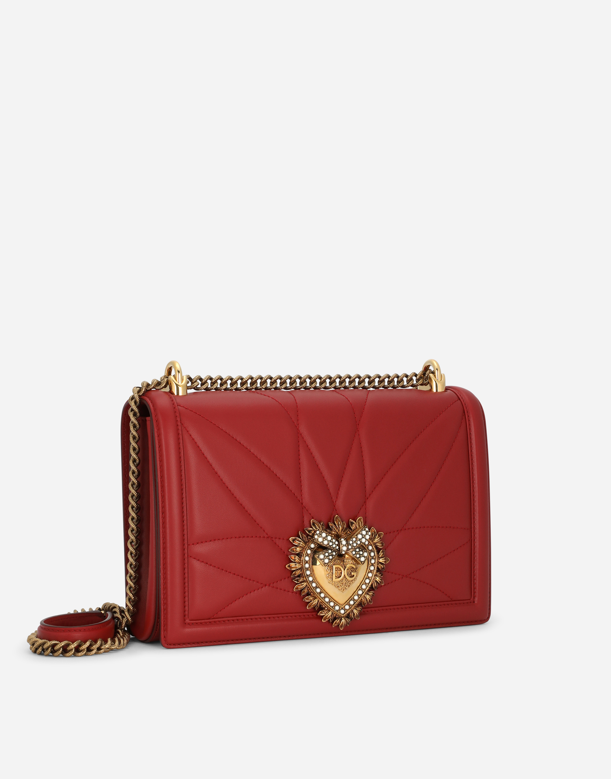 Shop Dolce & Gabbana Large Devotion Bag In Quilted Nappa Leather In Red