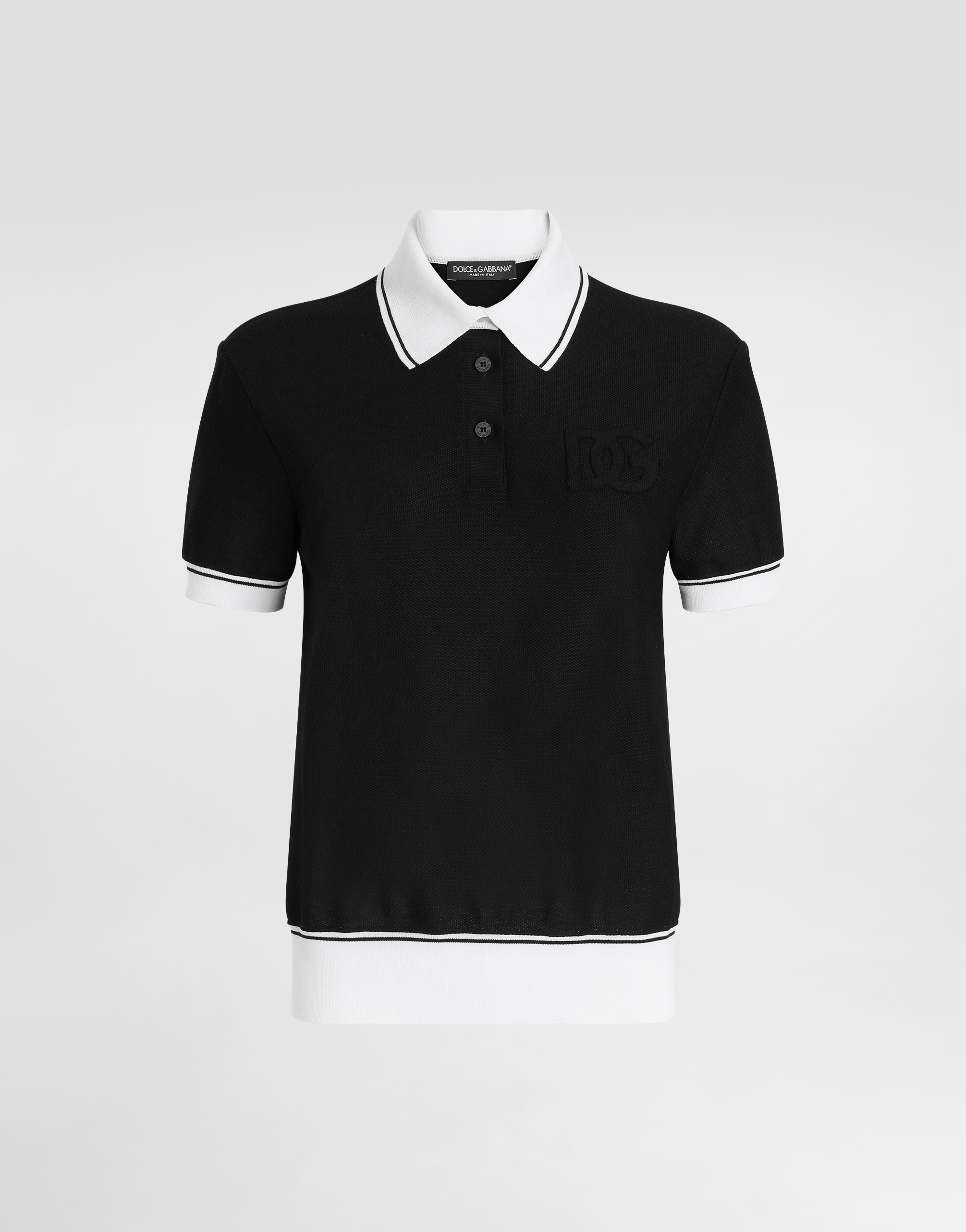 Piqué polo shirt with embroidery in Black for Women | Dolce&Gabbana®