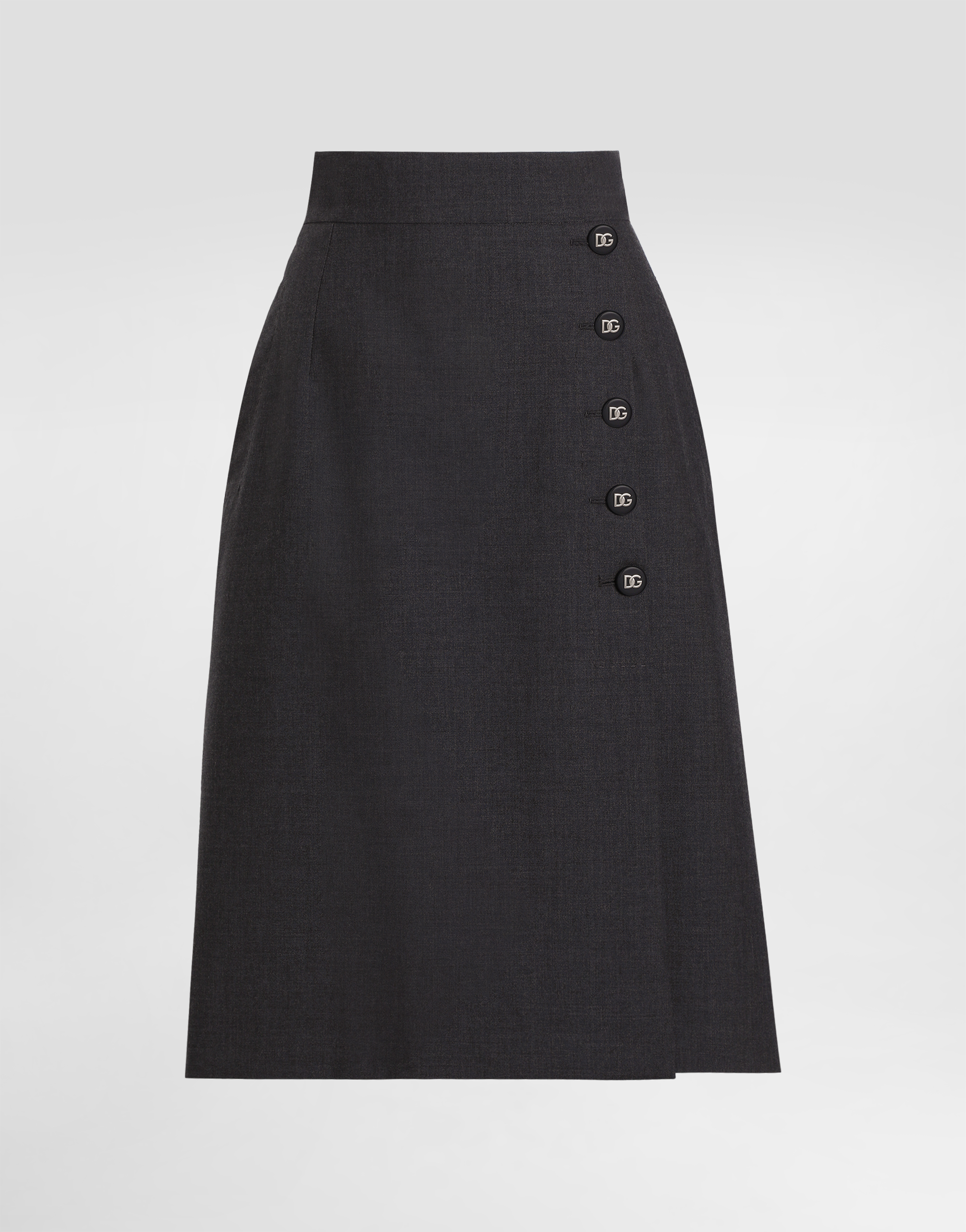 Dolce & Gabbana Woolen A-line Midi Skirt With Dg Buttons - Woman Skirts Gray