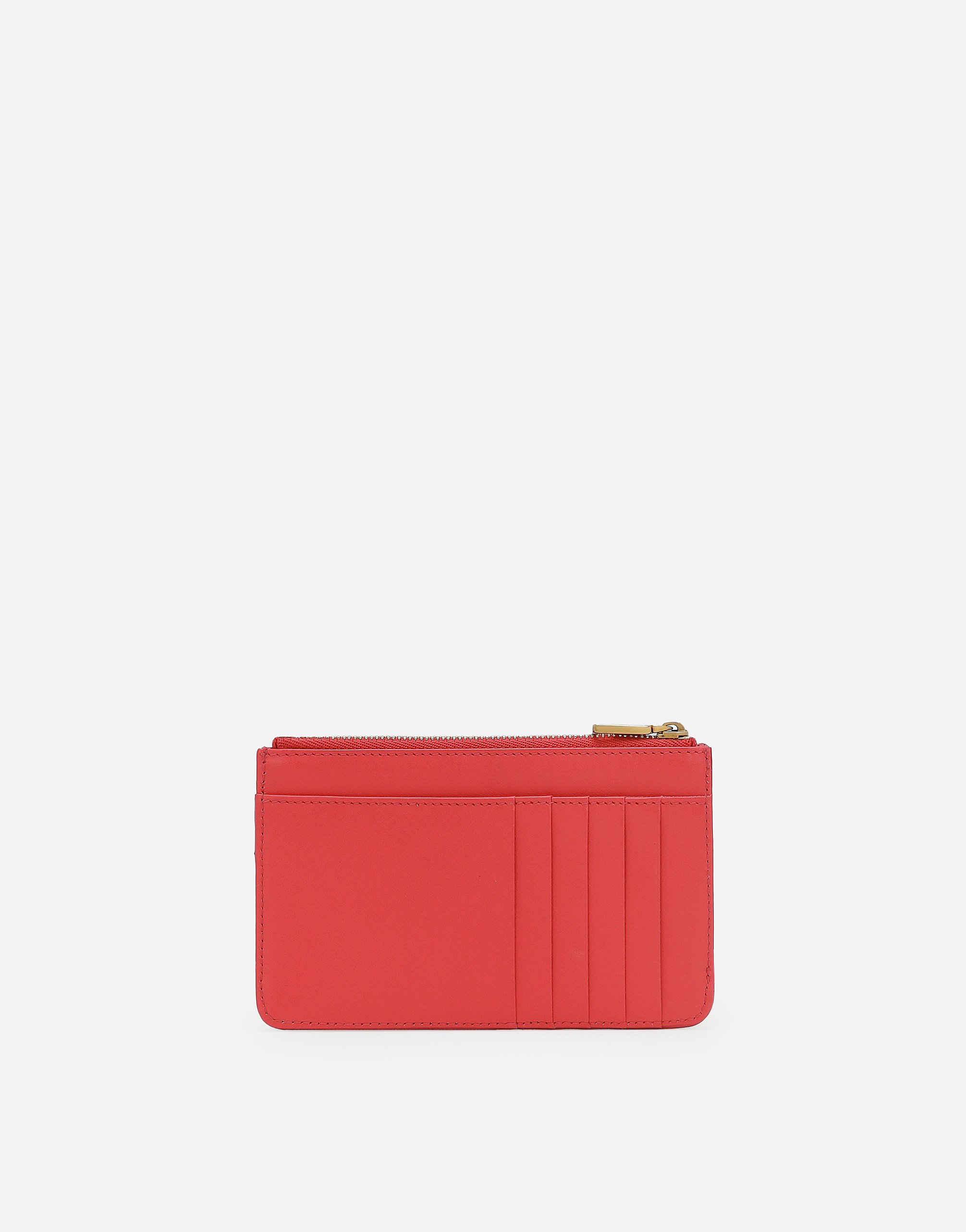 Dolce & Gabbana Devotion Card Holder In Coral Leather In オレンジ